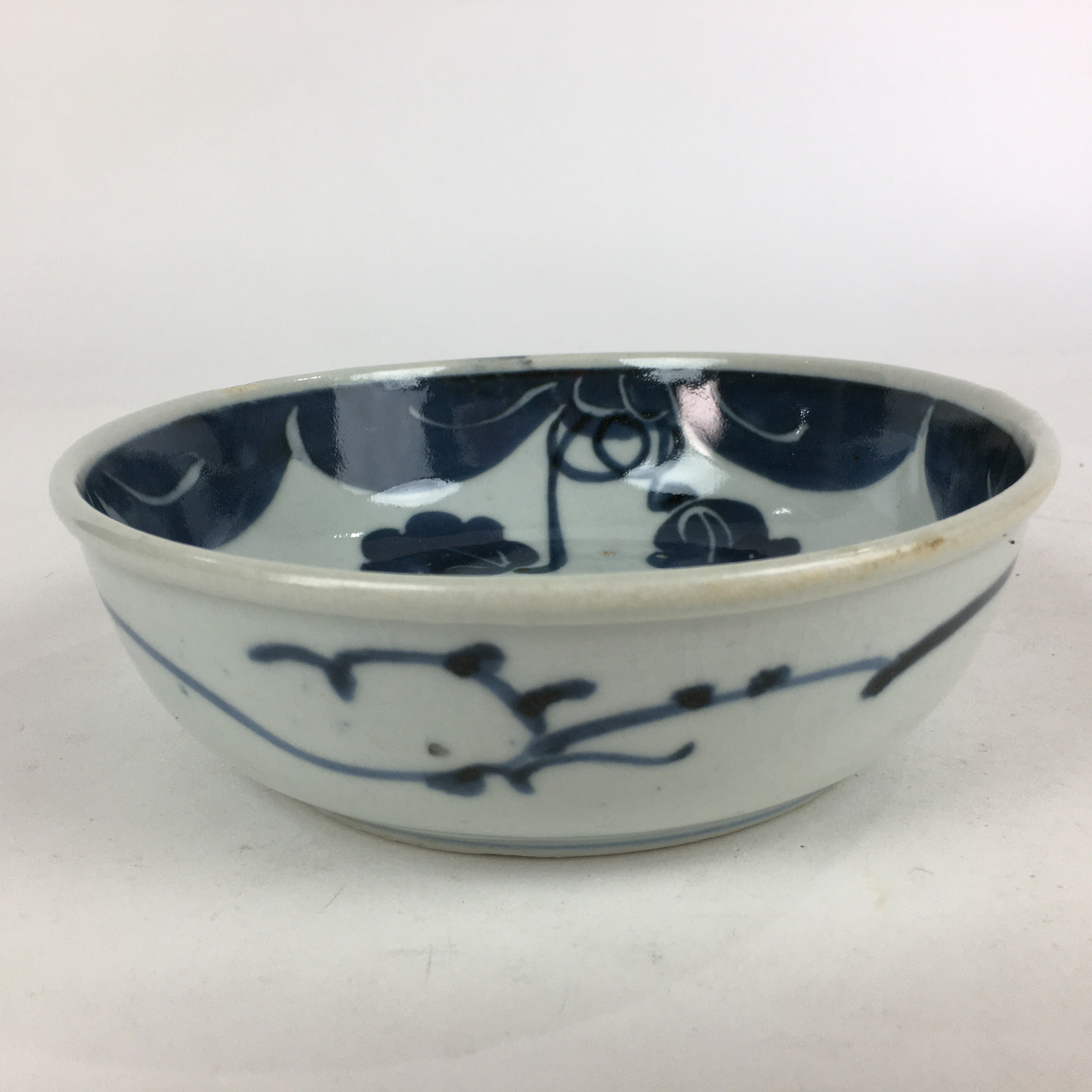 Antique C1900 Japanese Porcelain Soup Bowl Blue Flower Sometsuke Pottery PY54