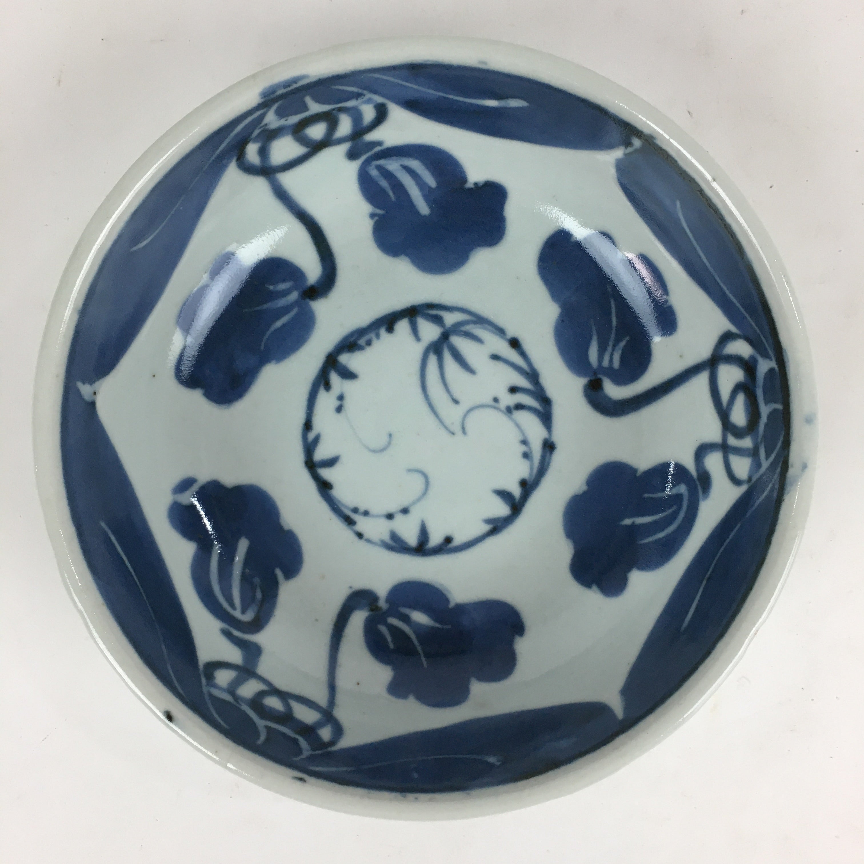 Antique C1900 Japanese Porcelain Soup Bowl Blue Flower Sometsuke Pottery PY55