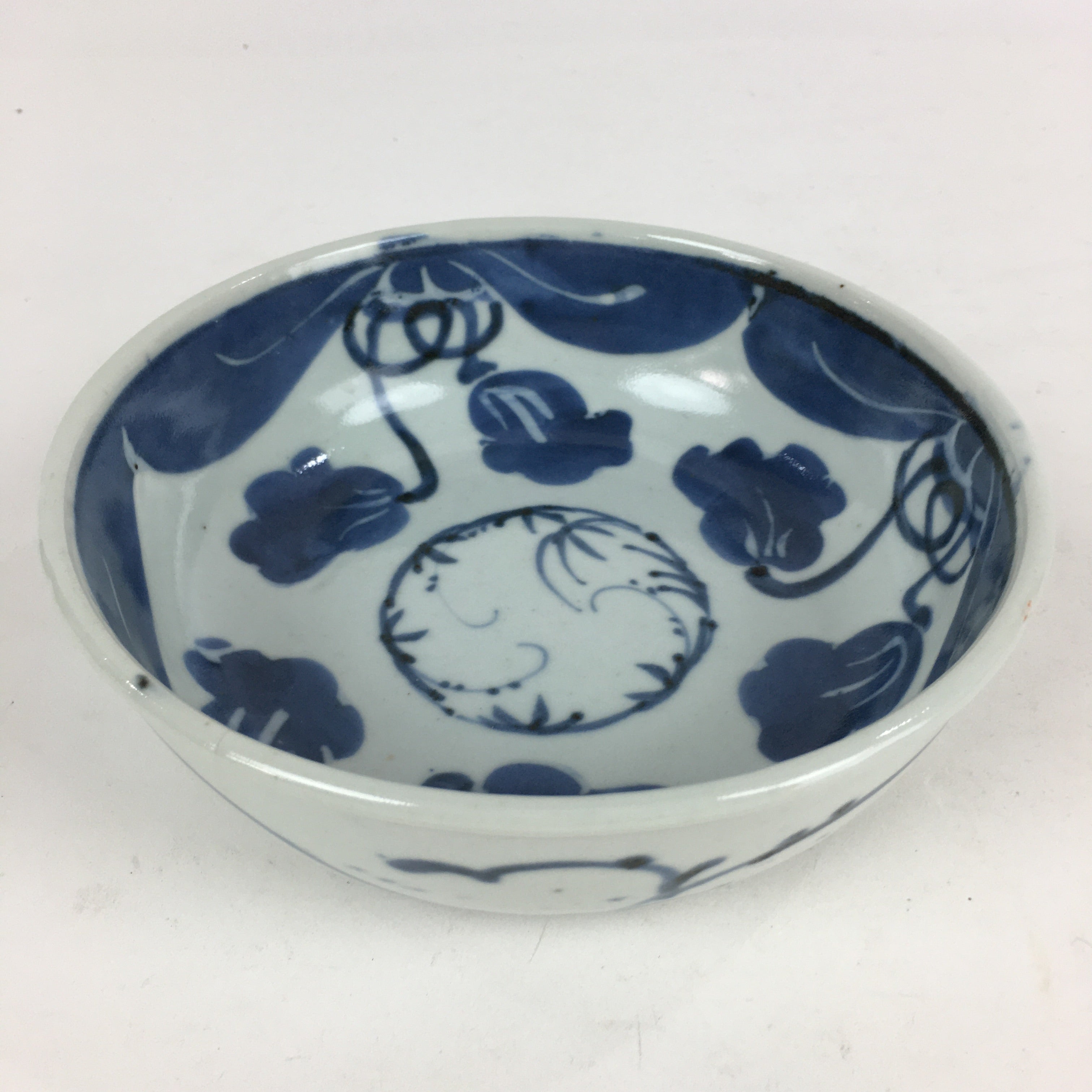 Antique C1900 Japanese Porcelain Soup Bowl Blue Flower Sometsuke Pottery PY55