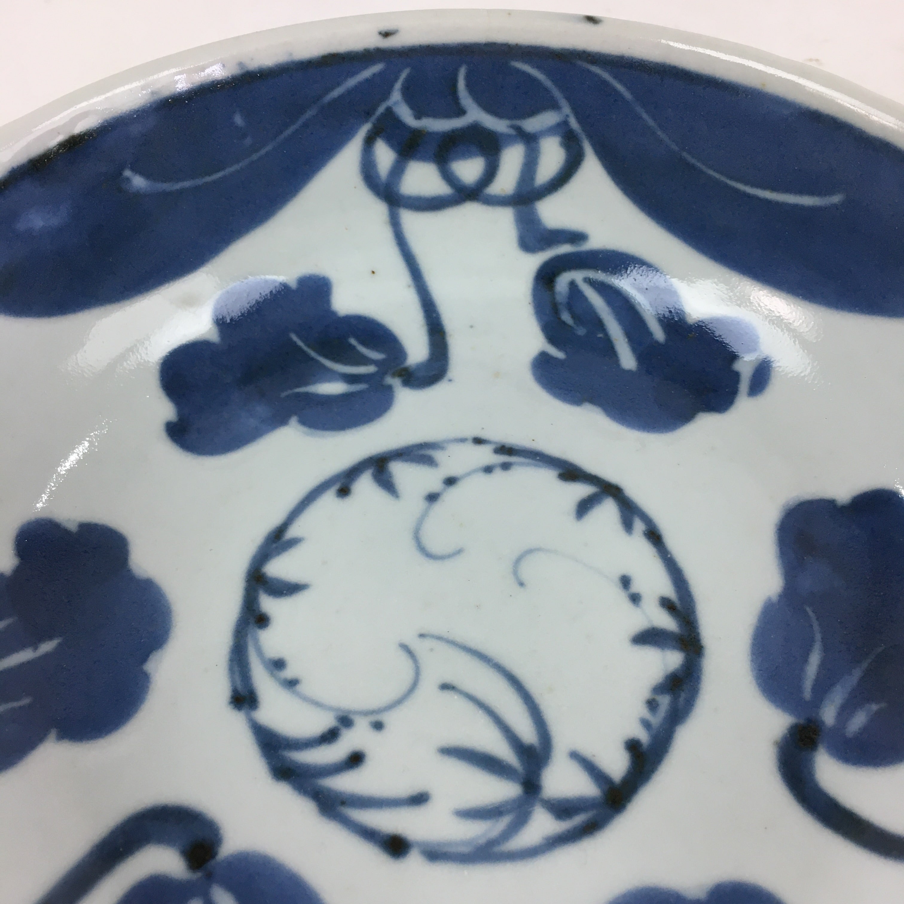Antique C1900 Japanese Porcelain Soup Bowl Blue Flower Sometsuke Pottery PY55