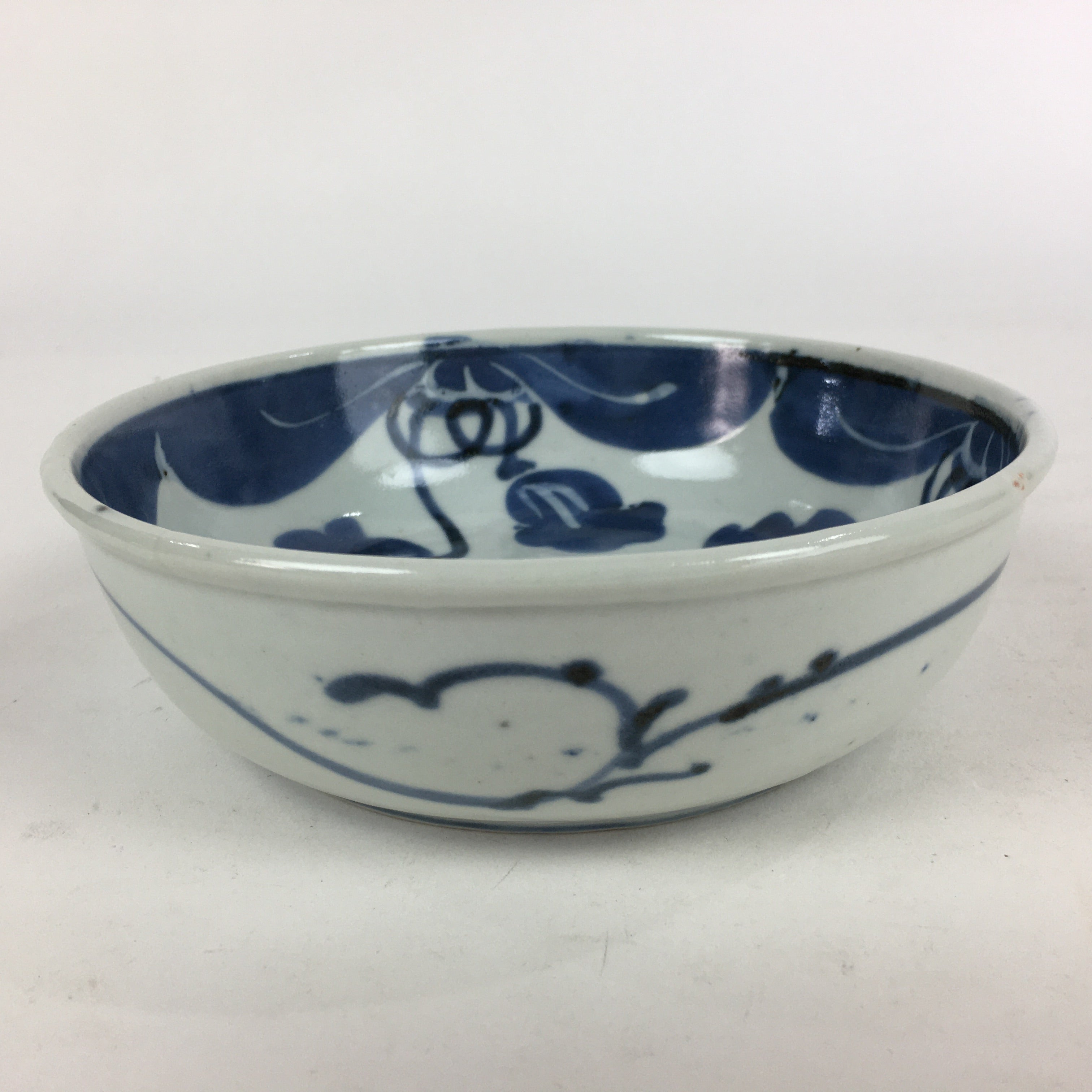 Antique C1900 Japanese Porcelain Soup Bowl Blue Flower Sometsuke Pottery PY55