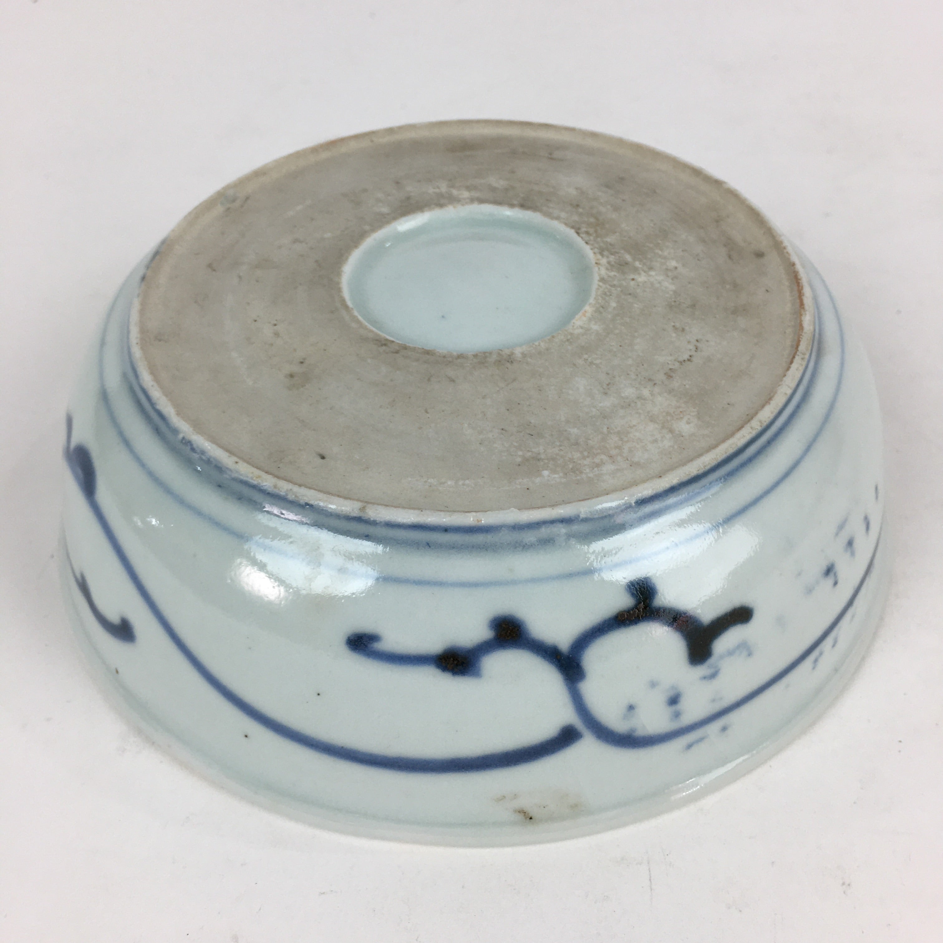 Antique C1900 Japanese Porcelain Soup Bowl Blue Flower Sometsuke Pottery PY56