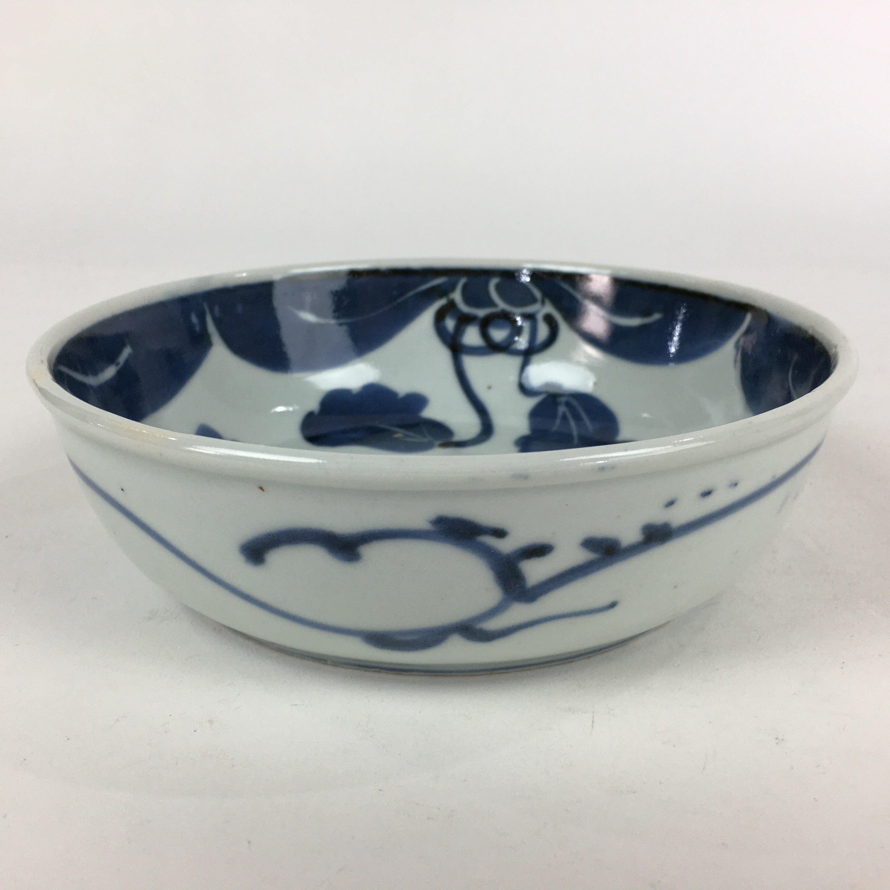 Antique C1900 Japanese Porcelain Soup Bowl Blue Flower Sometsuke Pottery PY56