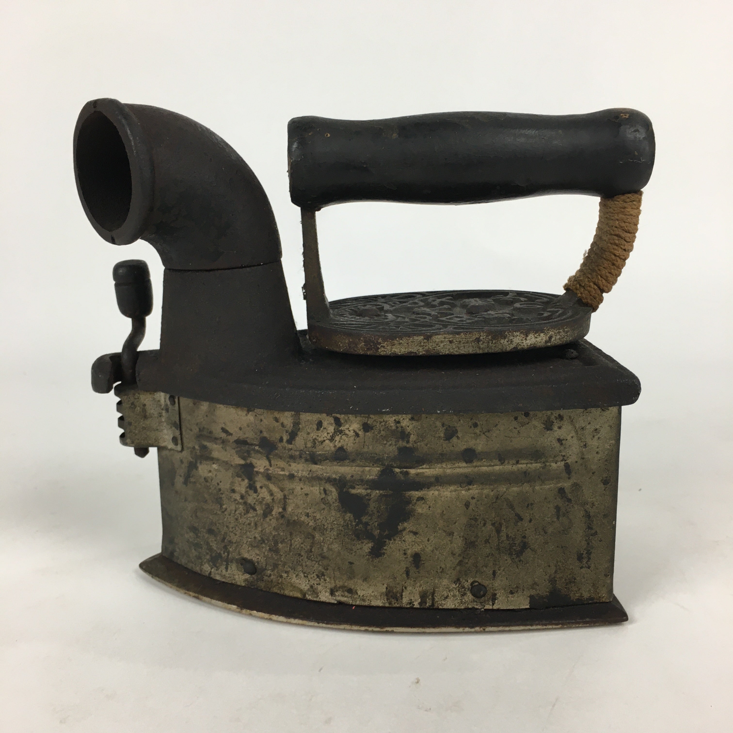 Antique C1900 Japanese Sad Iron Charcoal Chimney Wood Handle JK252