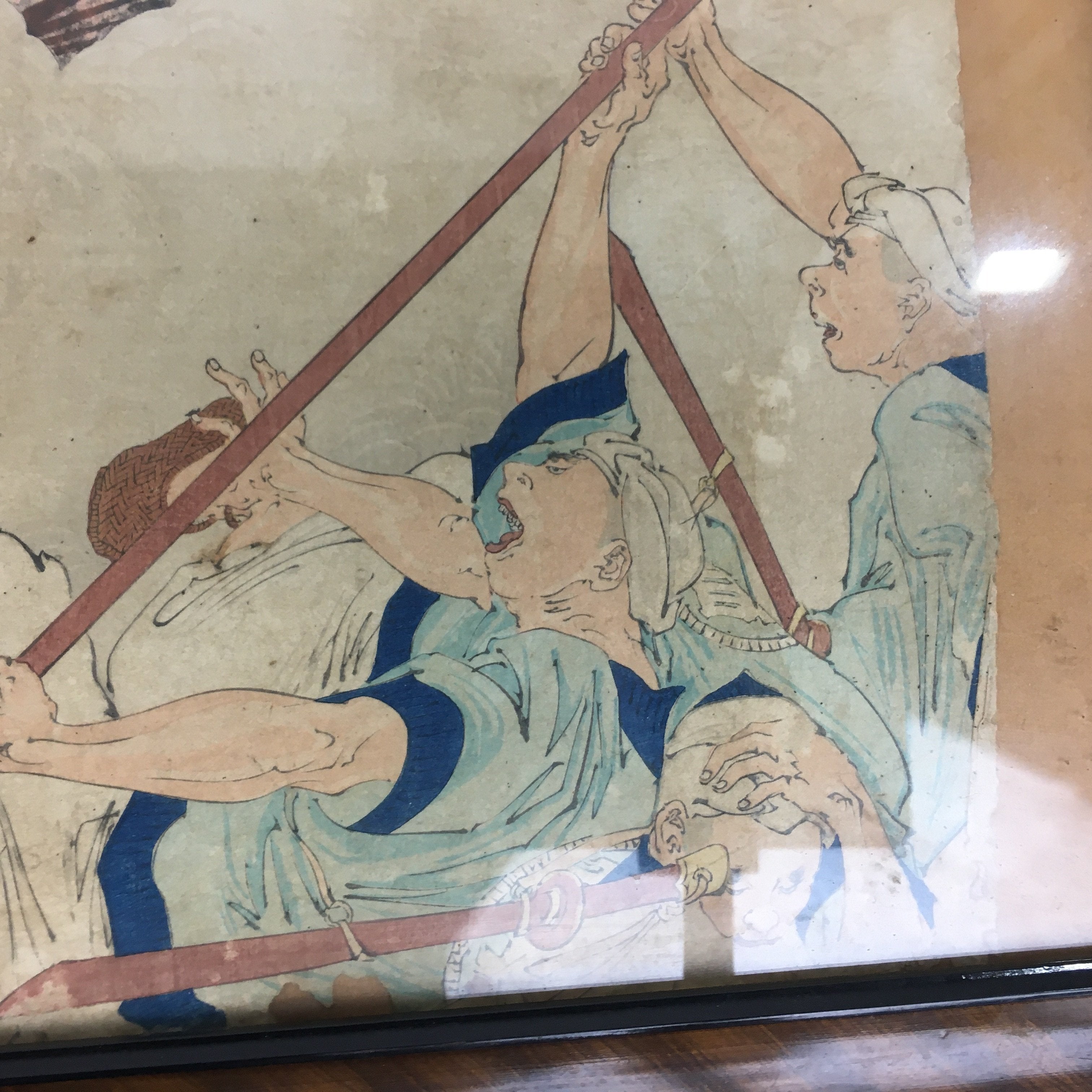 Antique C1900 Japanese War Painting Art Vtg Framed Hand Drawn Senso-e FL13