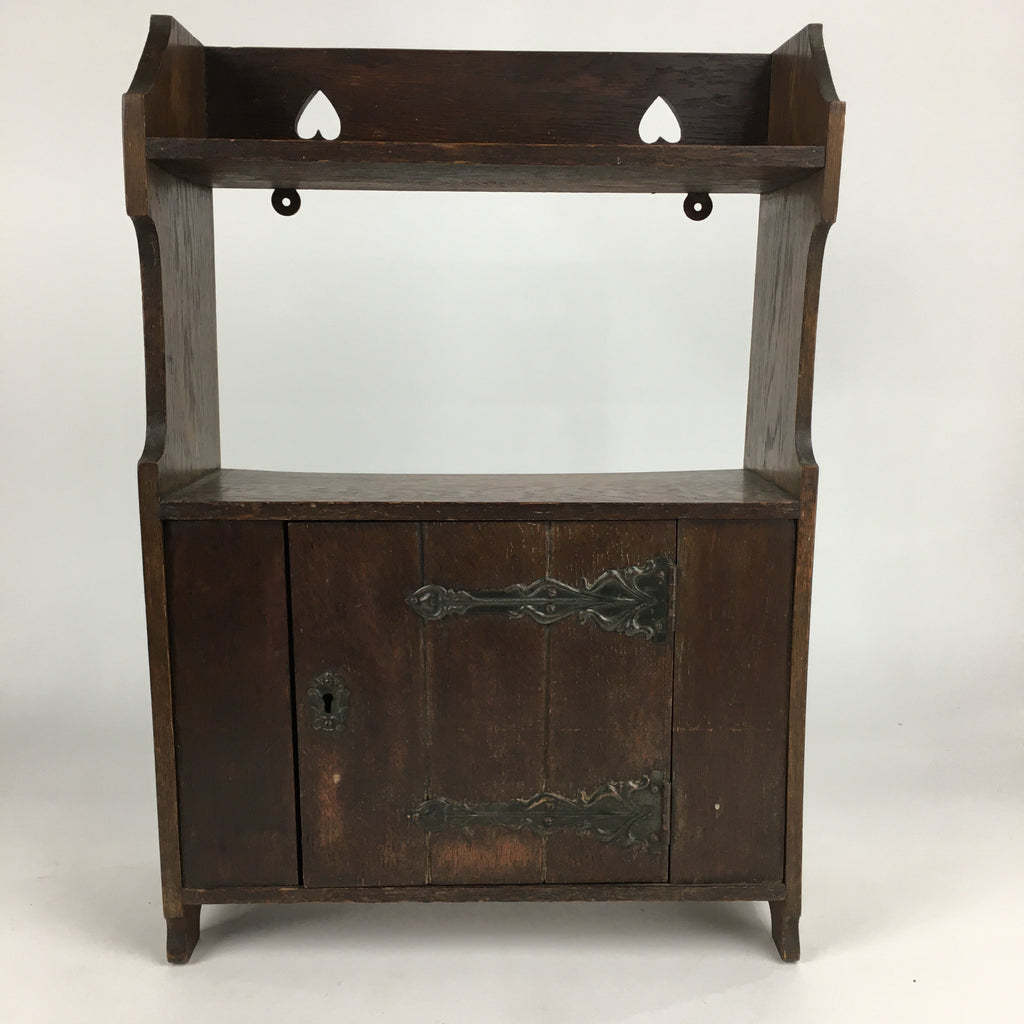 Antique C1900 Japanese Wood Shelf Hanging Rack Door With Lock Brown T275