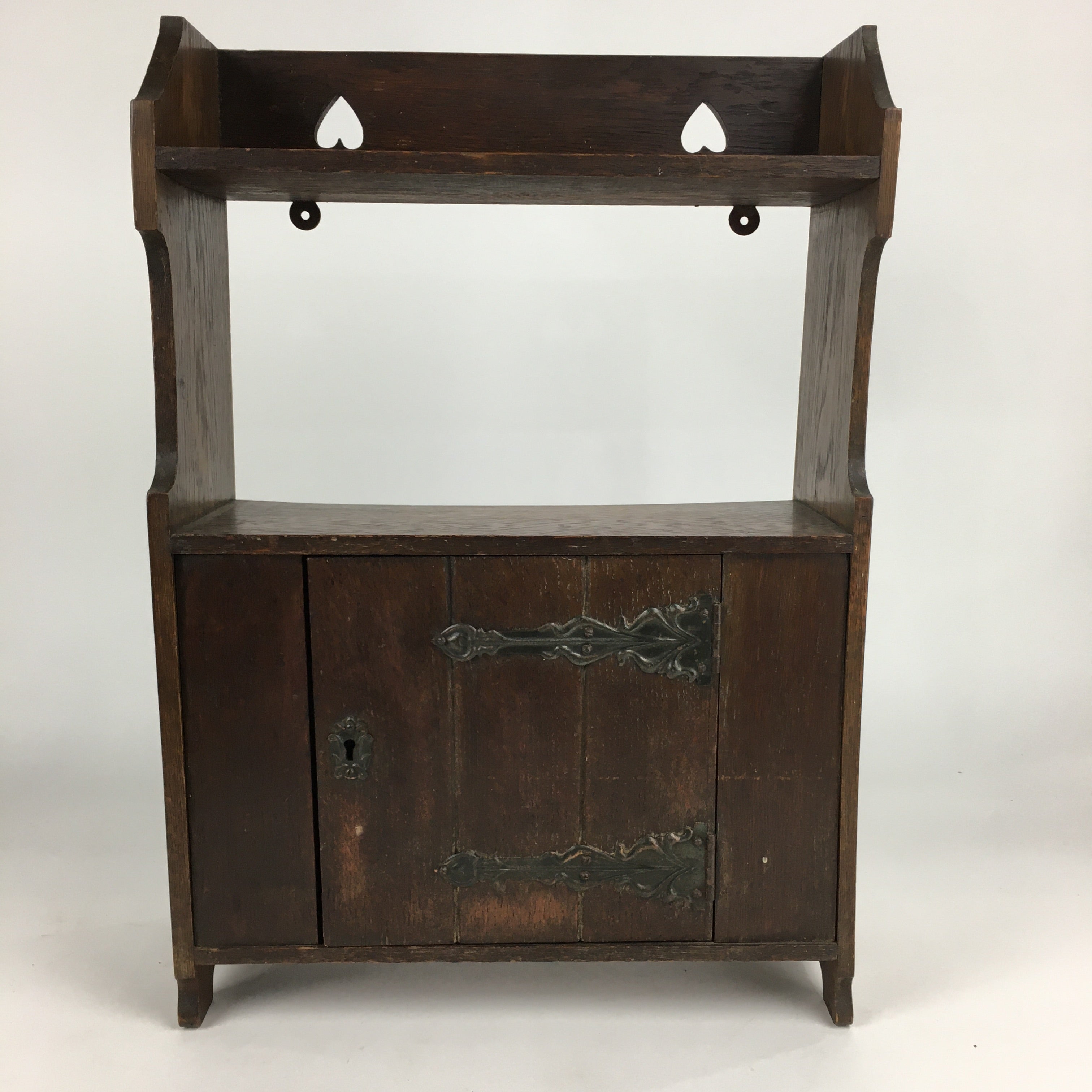 Antique C1900 Japanese Wood Shelf Hanging Rack Door With Lock Brown T275