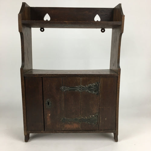 Antique C1900 Japanese Wood Shelf Hanging Rack Door With Lock Brown T275