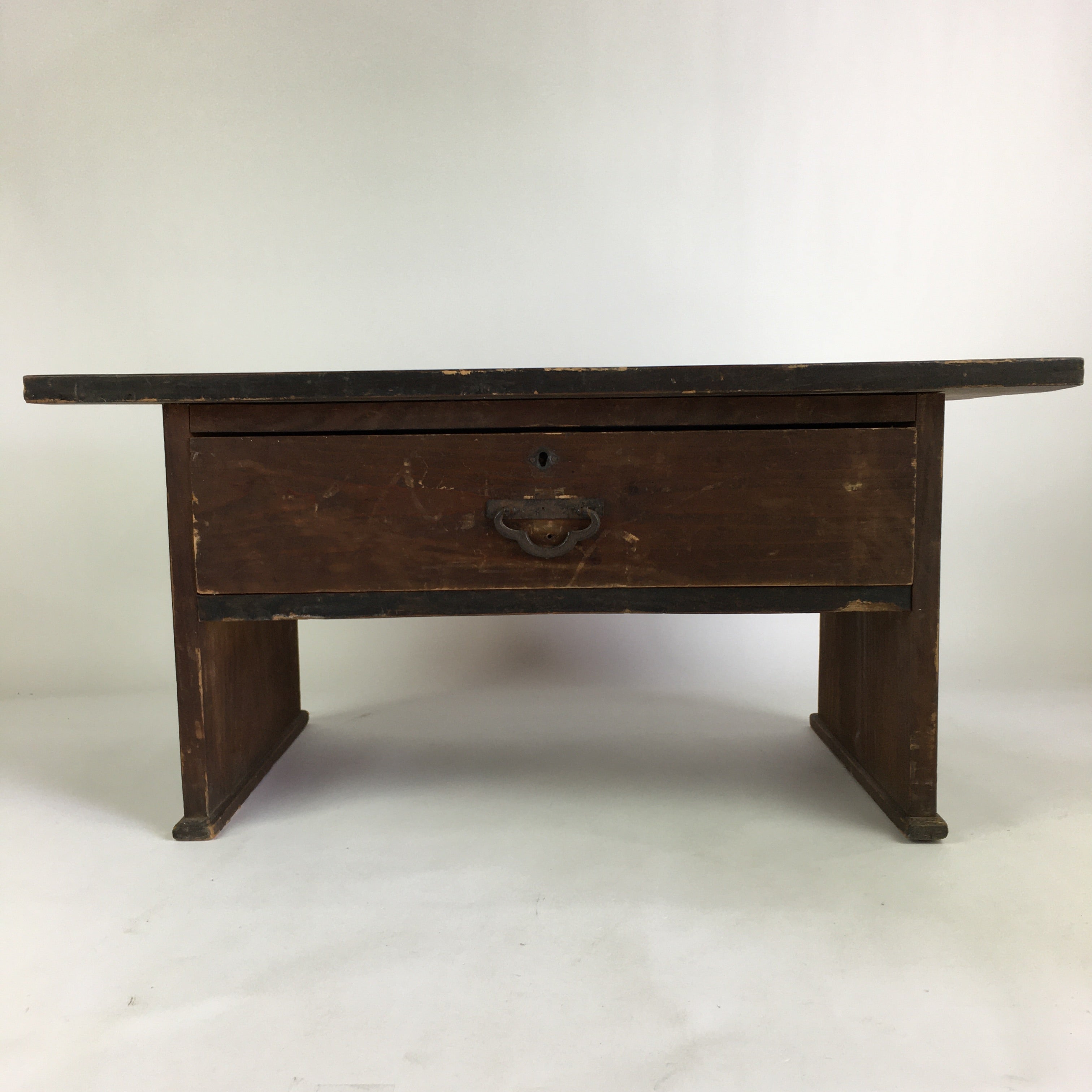 Antique C1900 Japanese Wooden Low Desk 1 Drawer Brown Iron Handle T309