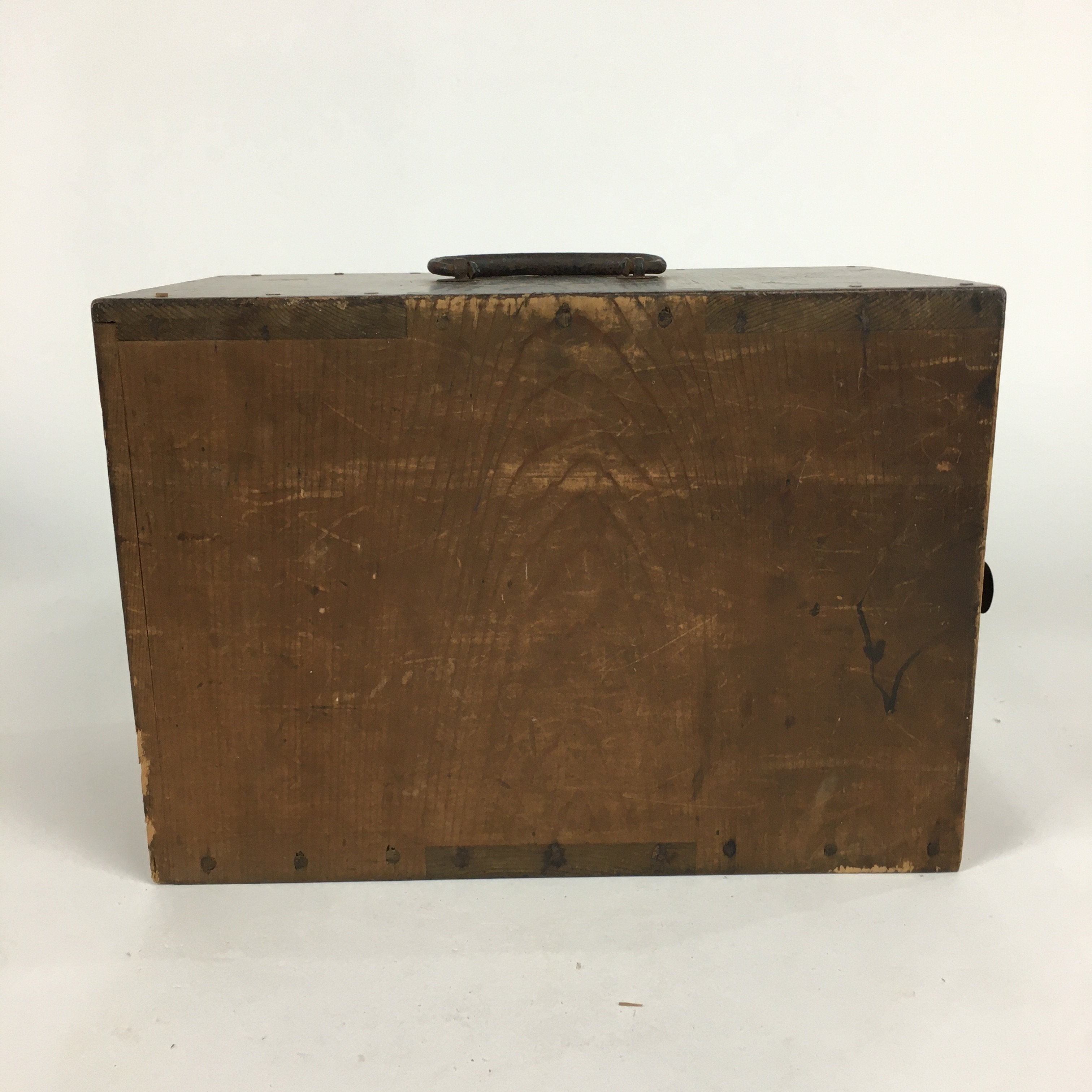 Antique C1900 Japanese Wooden Security Box Keyhole Brown Kinko T251