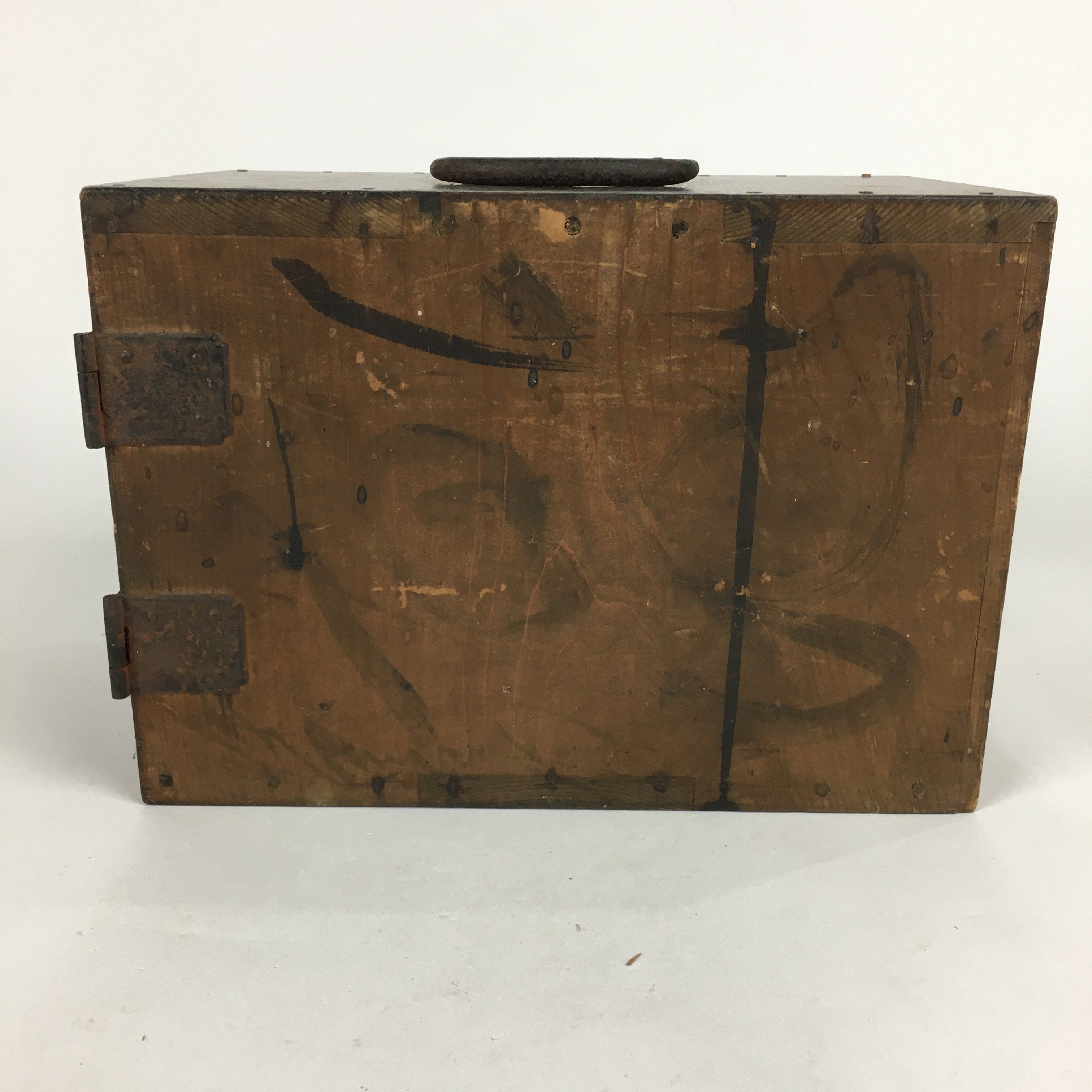 Antique C1900 Japanese Wooden Security Box Keyhole Brown Kinko T251
