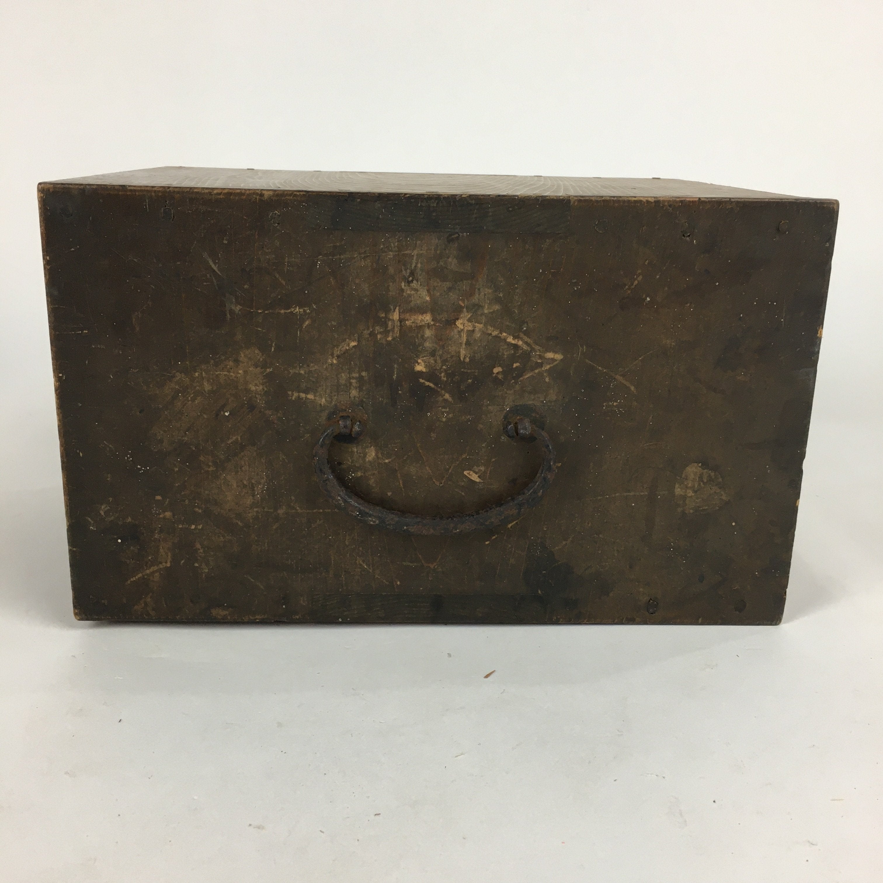 Antique C1900 Japanese Wooden Security Box Keyhole Brown Kinko T251