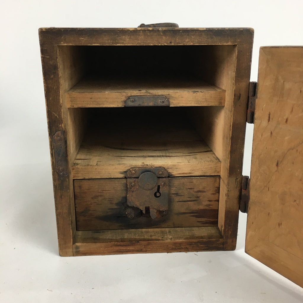 Antique C1900 Japanese Wooden Security Box Keyhole Brown Kinko T251