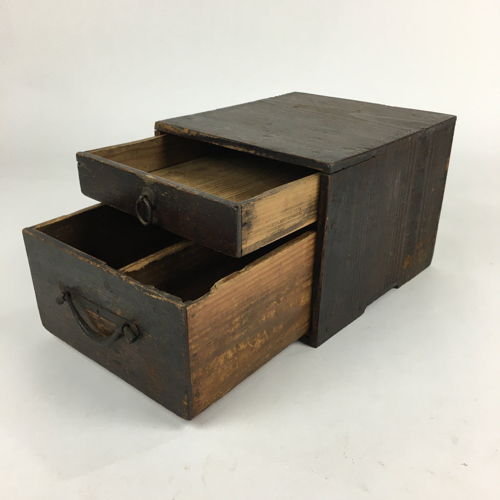 Antique C1900 Japanese Wooden Sewing Box Haribako Chest Tansu Brown T267