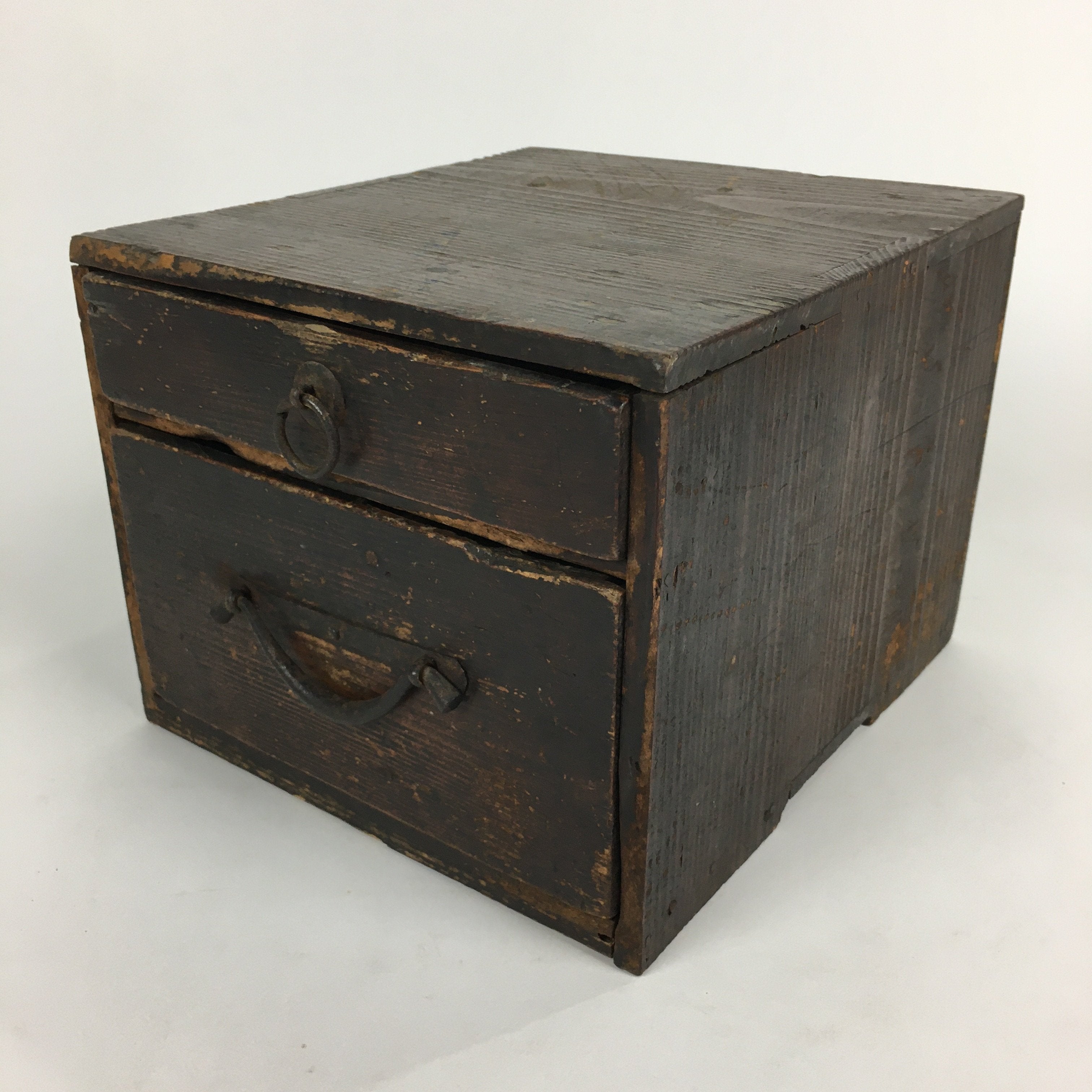 Antique C1900 Japanese Wooden Sewing Box Haribako Chest Tansu Brown T267