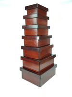 Antique C1900 Meiji Japanese Wood Lacquer Lidded Stackable Box 7 Set Box UR490