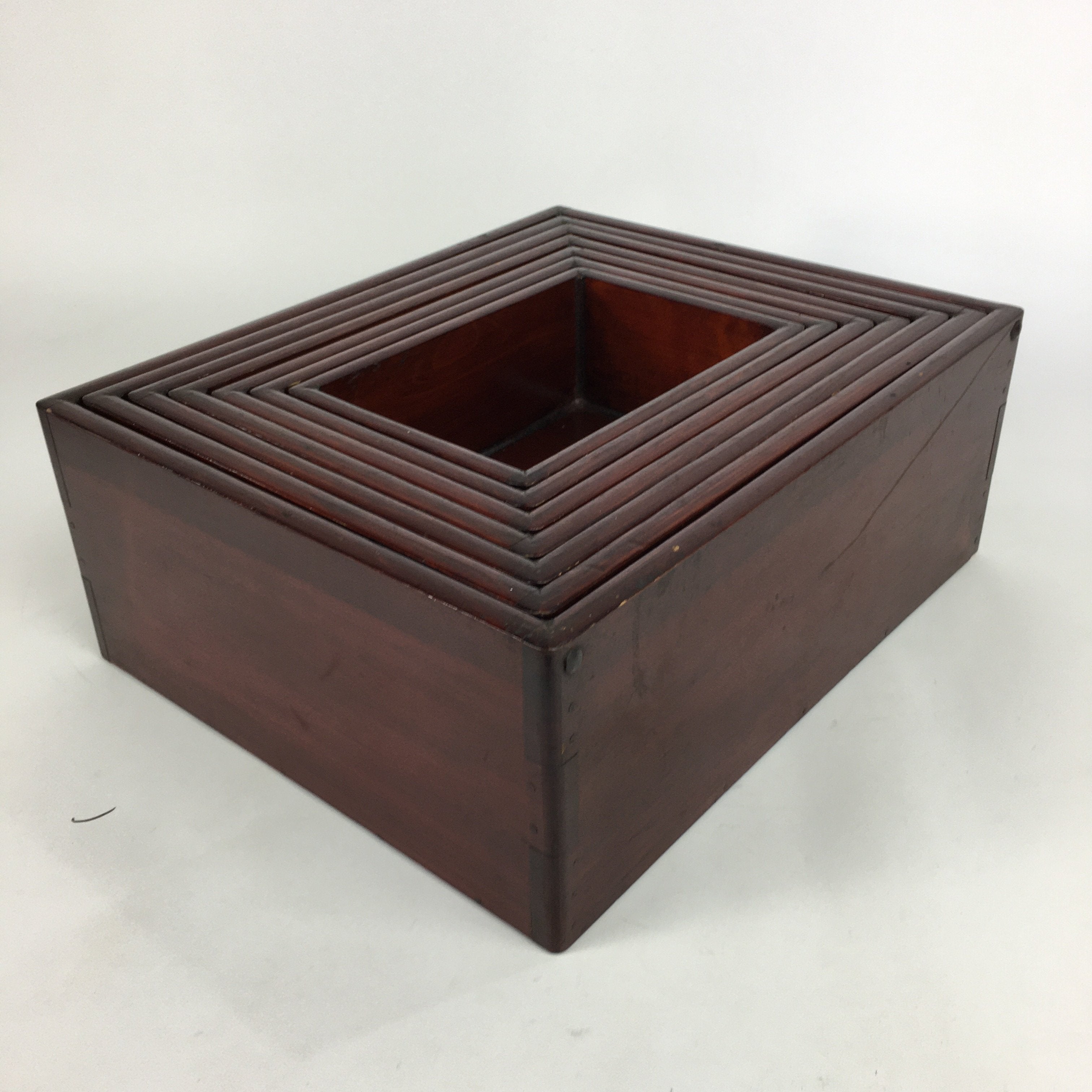 Antique C1900 Meiji Japanese Wood Lacquer Lidded Stackable Box 7 Set Box UR490