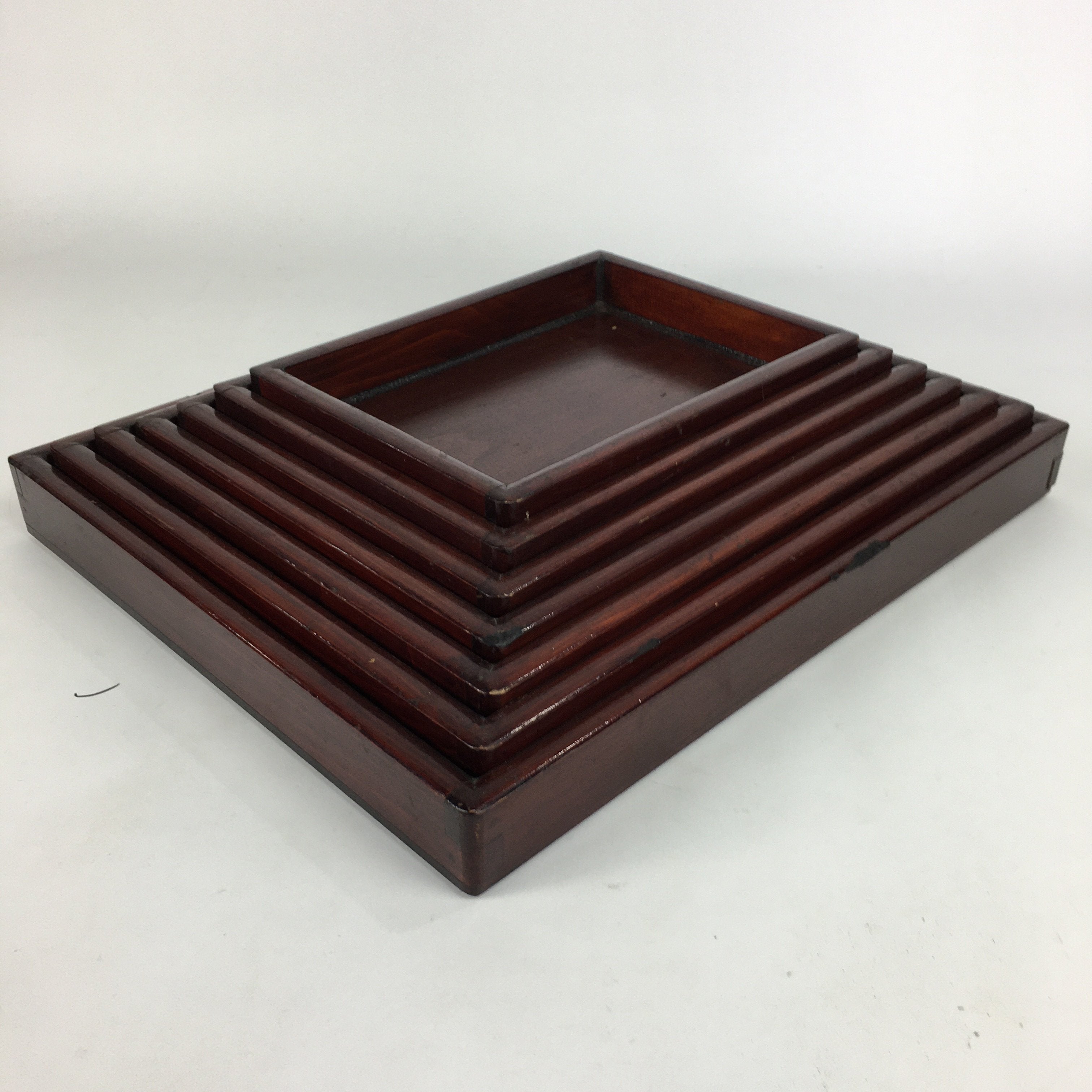 Antique C1900 Meiji Japanese Wood Lacquer Lidded Stackable Box 7 Set Box UR490