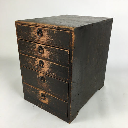 Antique C1900 Meiji Japanese Wooden Sewing Box Vtg Haribako Chest 5 Drawers T247