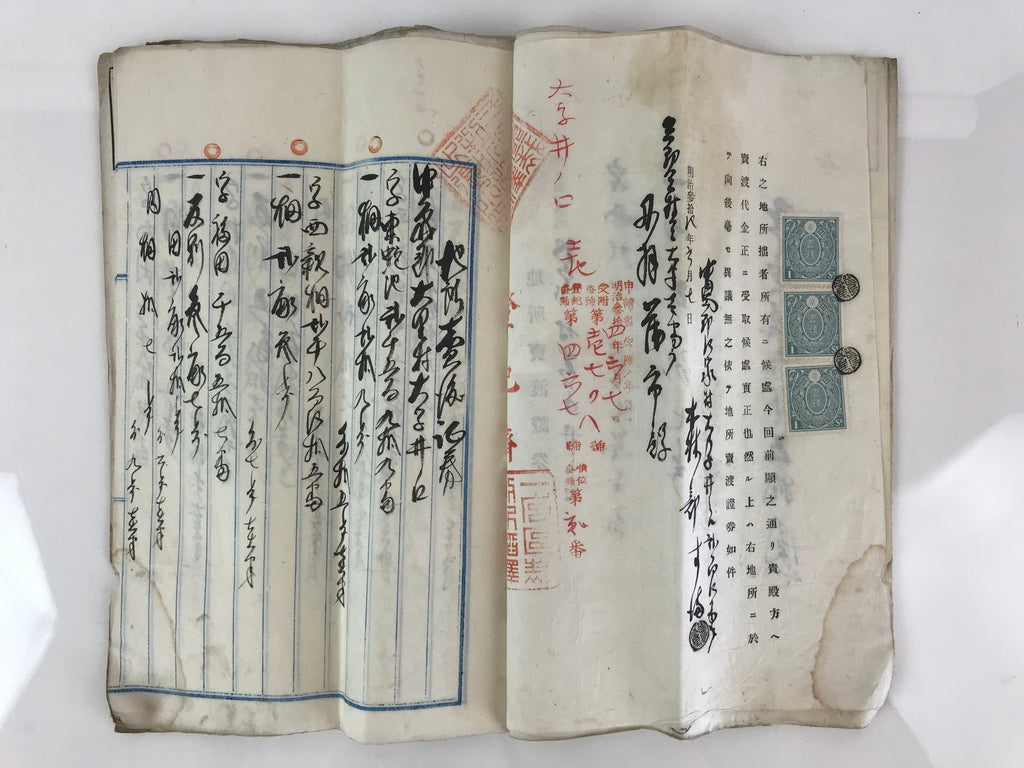 Antique C1907 Japanese Land And Building Sales Contract Paper P299