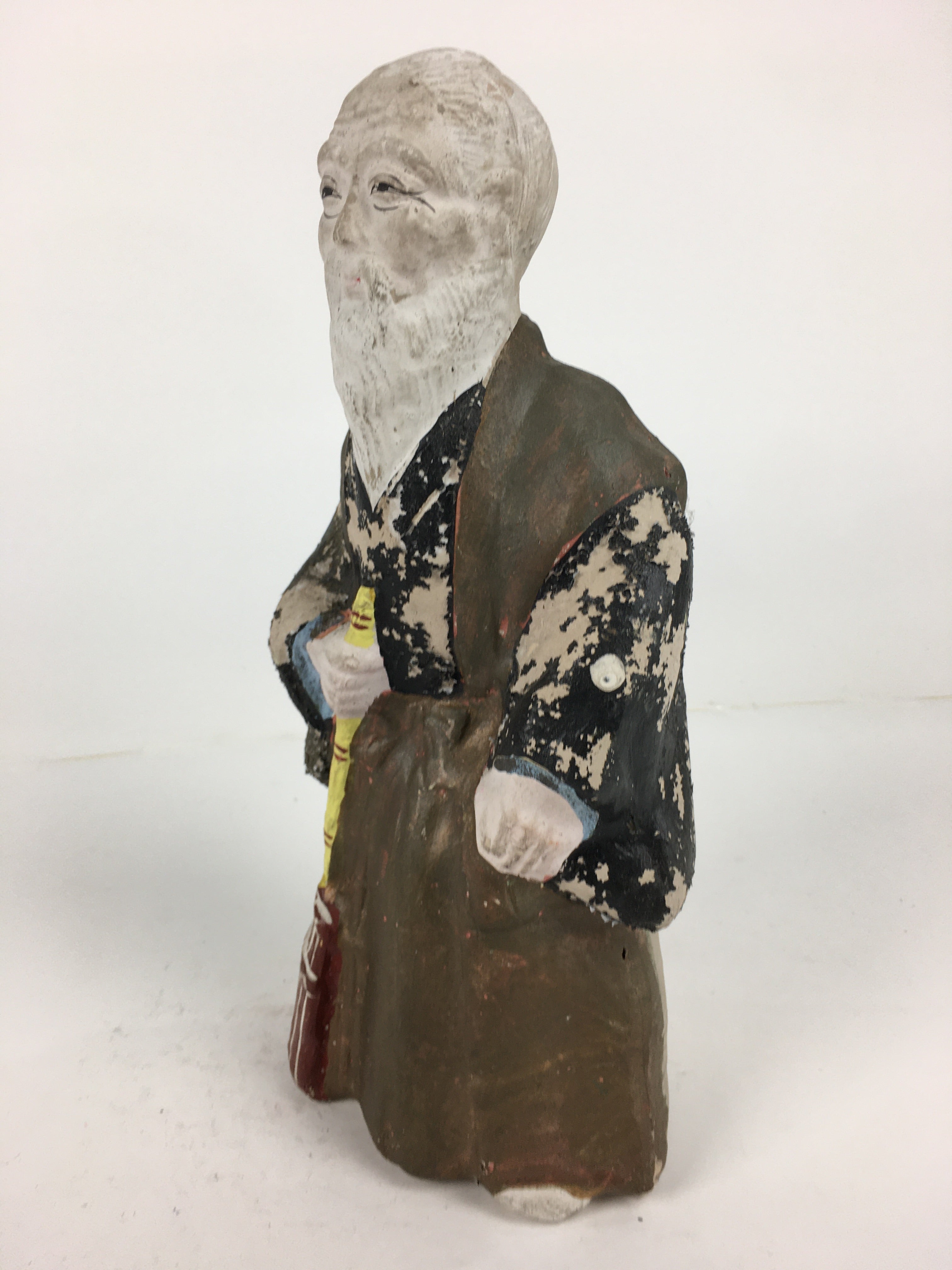 Antique C1922 Japanese Clay Doll Ningyo Traditional Handicraft Old Man BD751