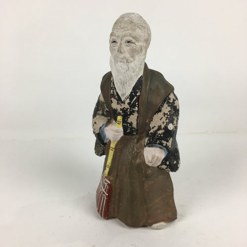 Antique C1922 Japanese Clay Doll Ningyo Traditional Handicraft Old Man BD751
