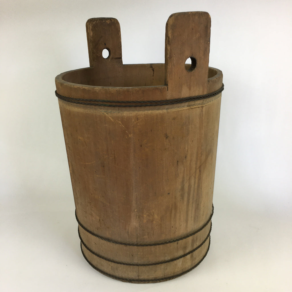 Antique C1924 Japanese Handmade Wooden Bucket Oke Vtg Large Mizuoke JK340