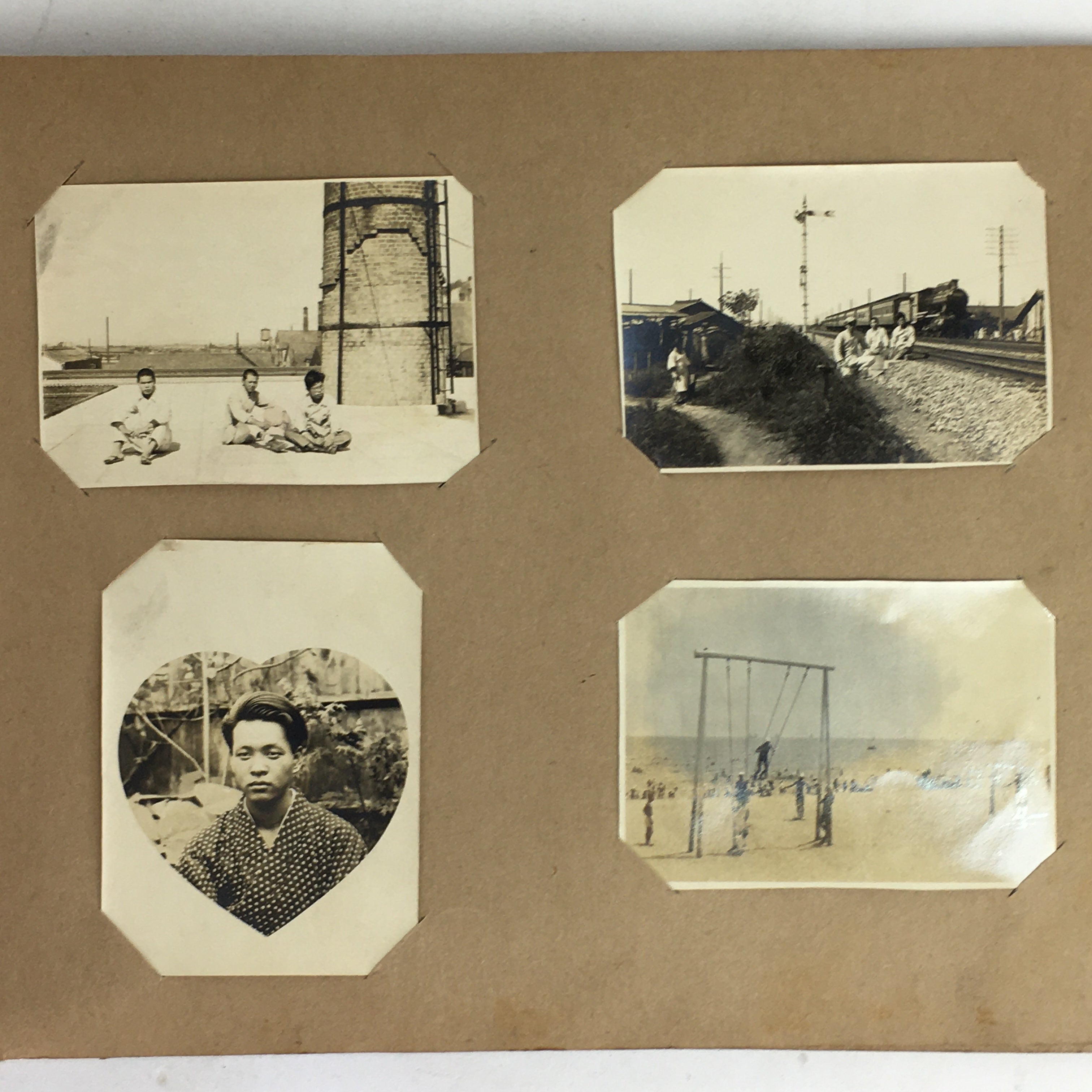 Antique C1926 Japanese Photo Album Vtg 55pc Family School Beach Kimono AB112