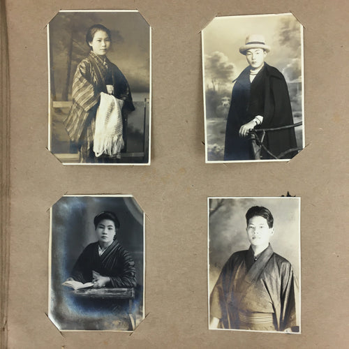 Antique C1926 Japanese Photo Album Vtg 55pc Family School Beach Kimono AB112