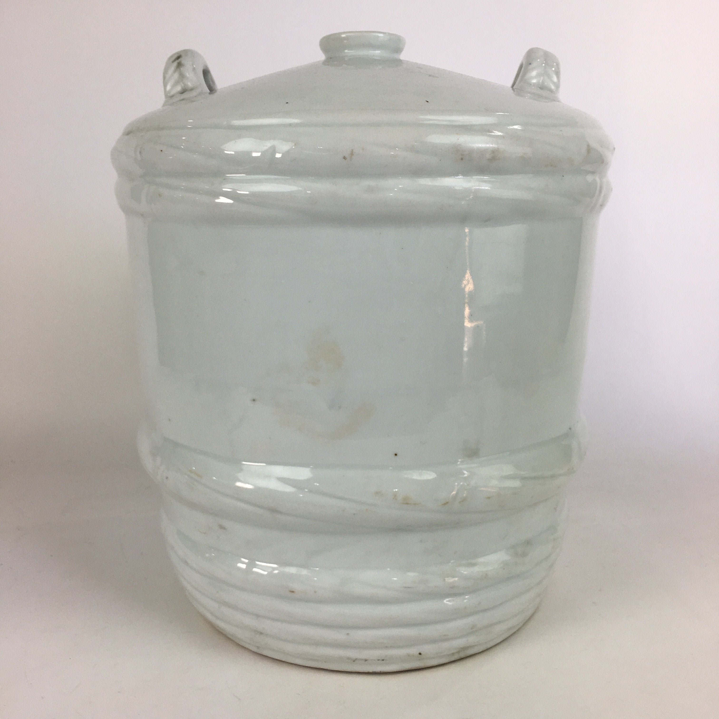 Antique C1930 Japanese Ceramic Sake Barrel Pottery Itto Sakedaru 18L White TS282