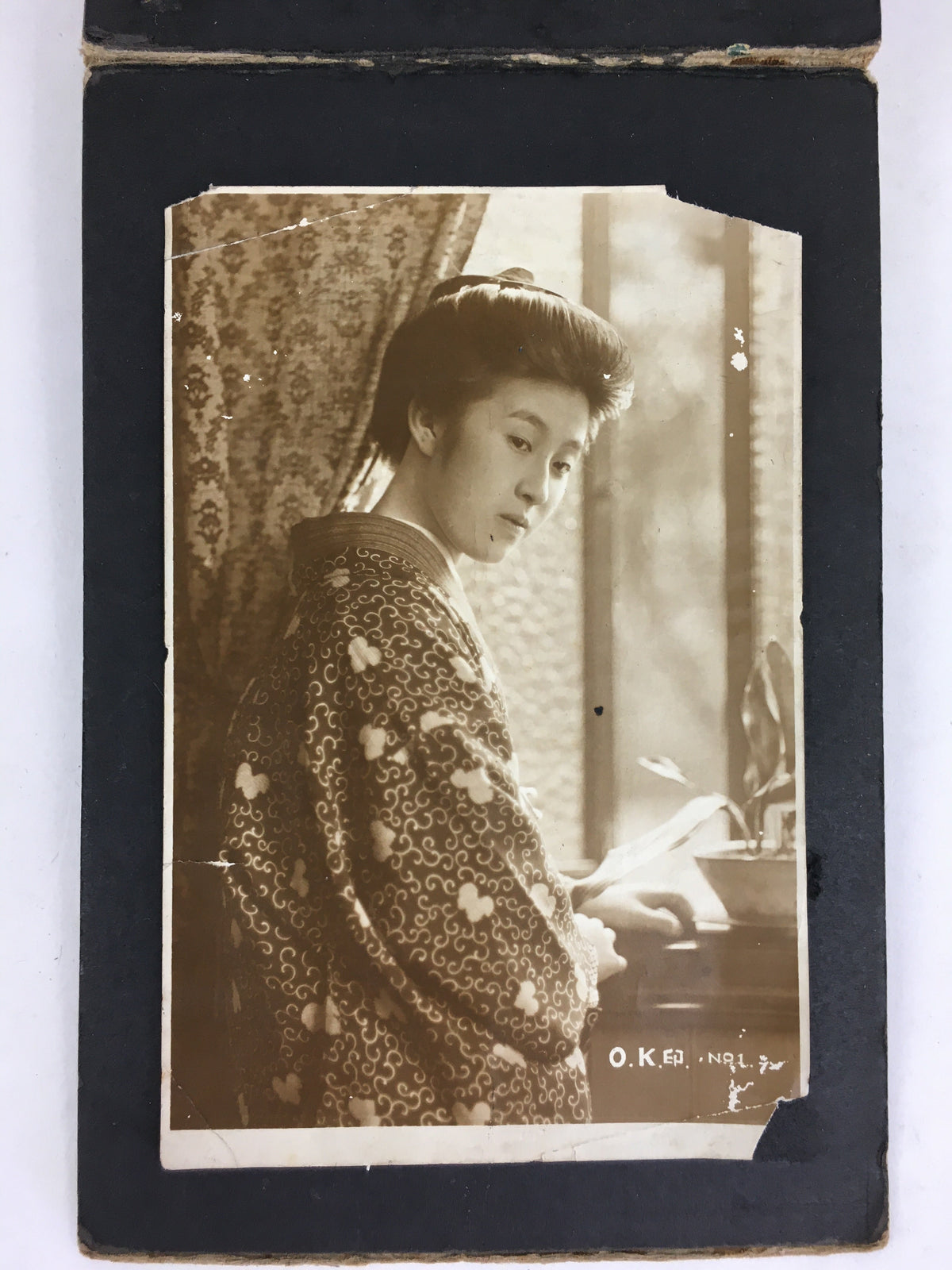 Antique C1930 Japanese Photo Album Vtg 55pc Family Kimono Girl Baby School AB110