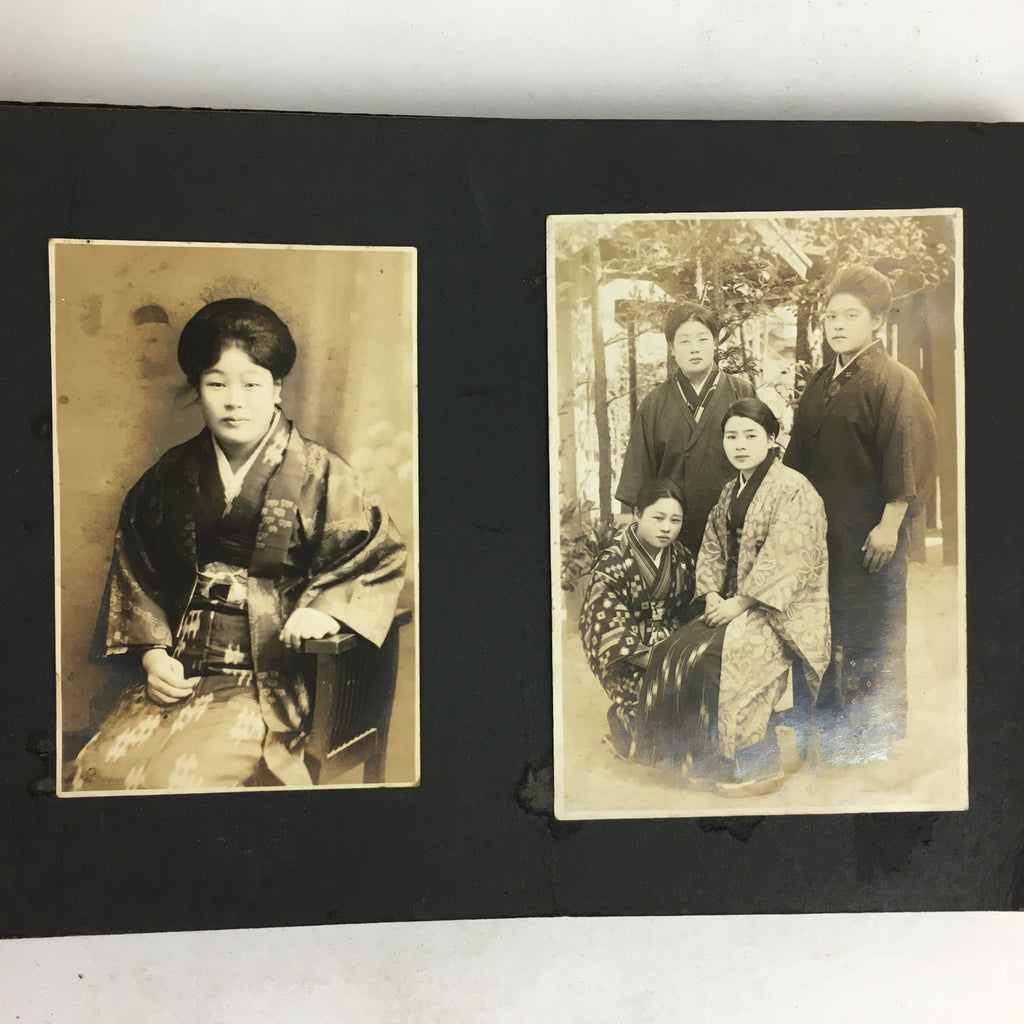 Antique C1930 Japanese Photo Album Vtg 55pc Family Kimono Girl Baby School AB110