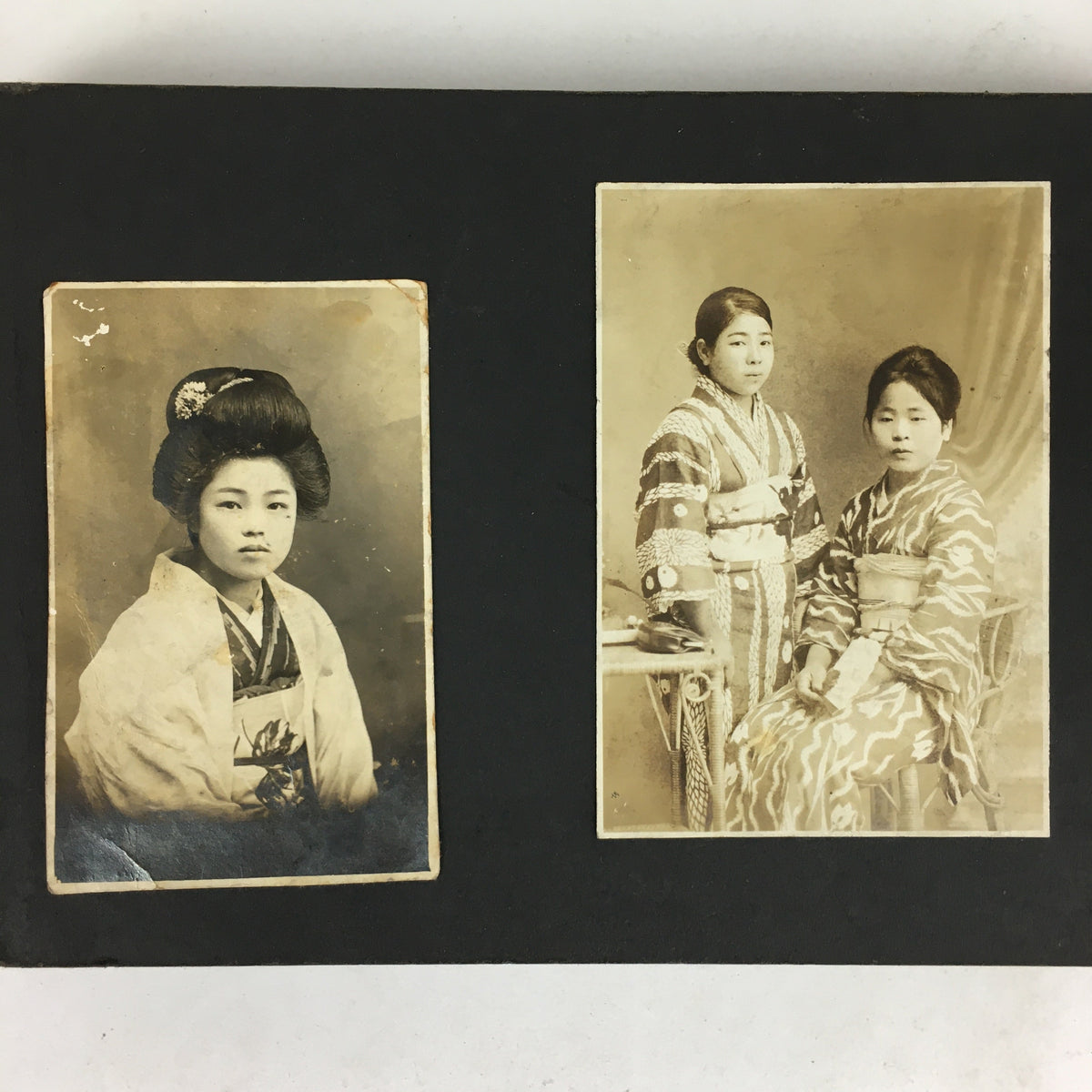 Antique C1930 Japanese Photo Album Vtg 55pc Family Kimono Girl Baby School AB110