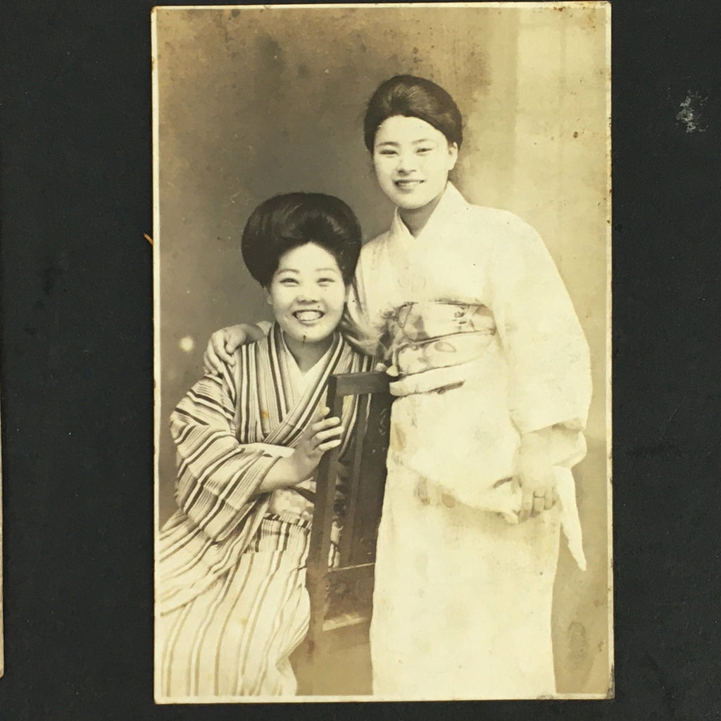 Antique C1930 Japanese Photo Album Vtg 55pc Family Kimono Girl Baby School AB110
