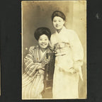 Antique C1930 Japanese Photo Album Vtg 55pc Family Kimono Girl Baby School AB110