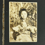 Antique C1930 Japanese Photo Album Vtg 55pc Family Kimono Girl Baby School AB110