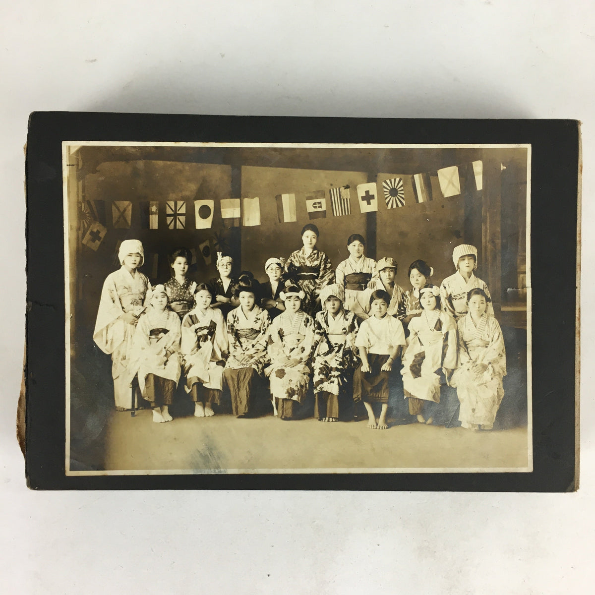 Antique C1930 Japanese Photo Album Vtg 55pc Family Kimono Girl Baby School AB110