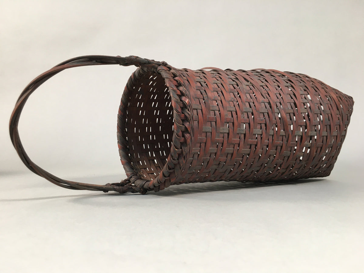 Antique Japanese Bamboo Basket Flower Vase Ikebana Arrangement Kado B141