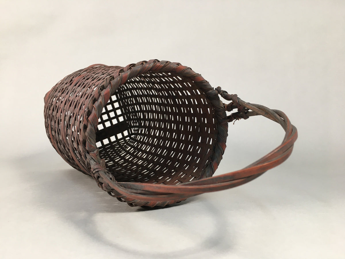 Antique Japanese Bamboo Basket Flower Vase Ikebana Arrangement Kado B141