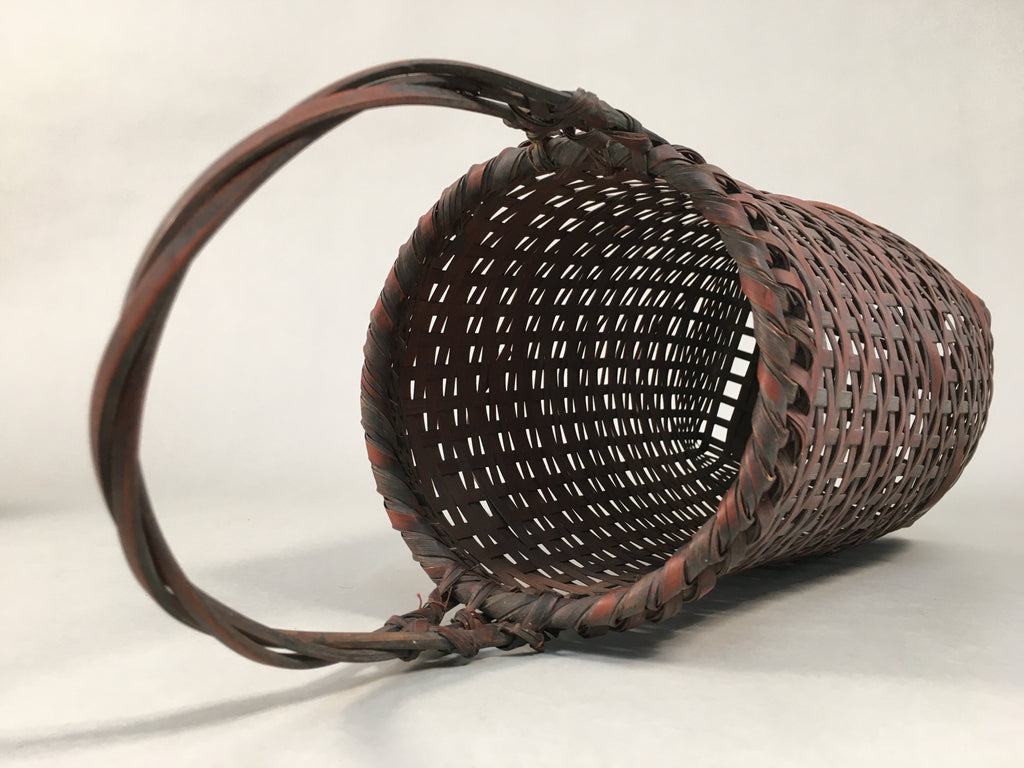 Antique Japanese Bamboo Basket Flower Vase Ikebana Arrangement Kado B141