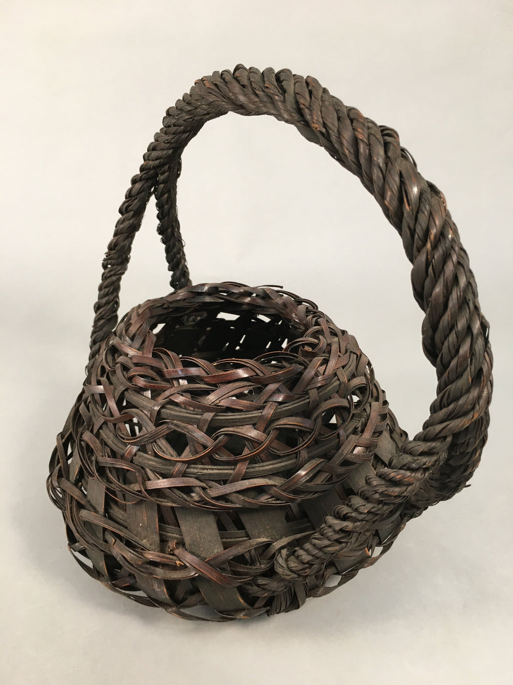 Antique Japanese Bamboo Basket Flower Vase Ikebana Arrangement Kado B150