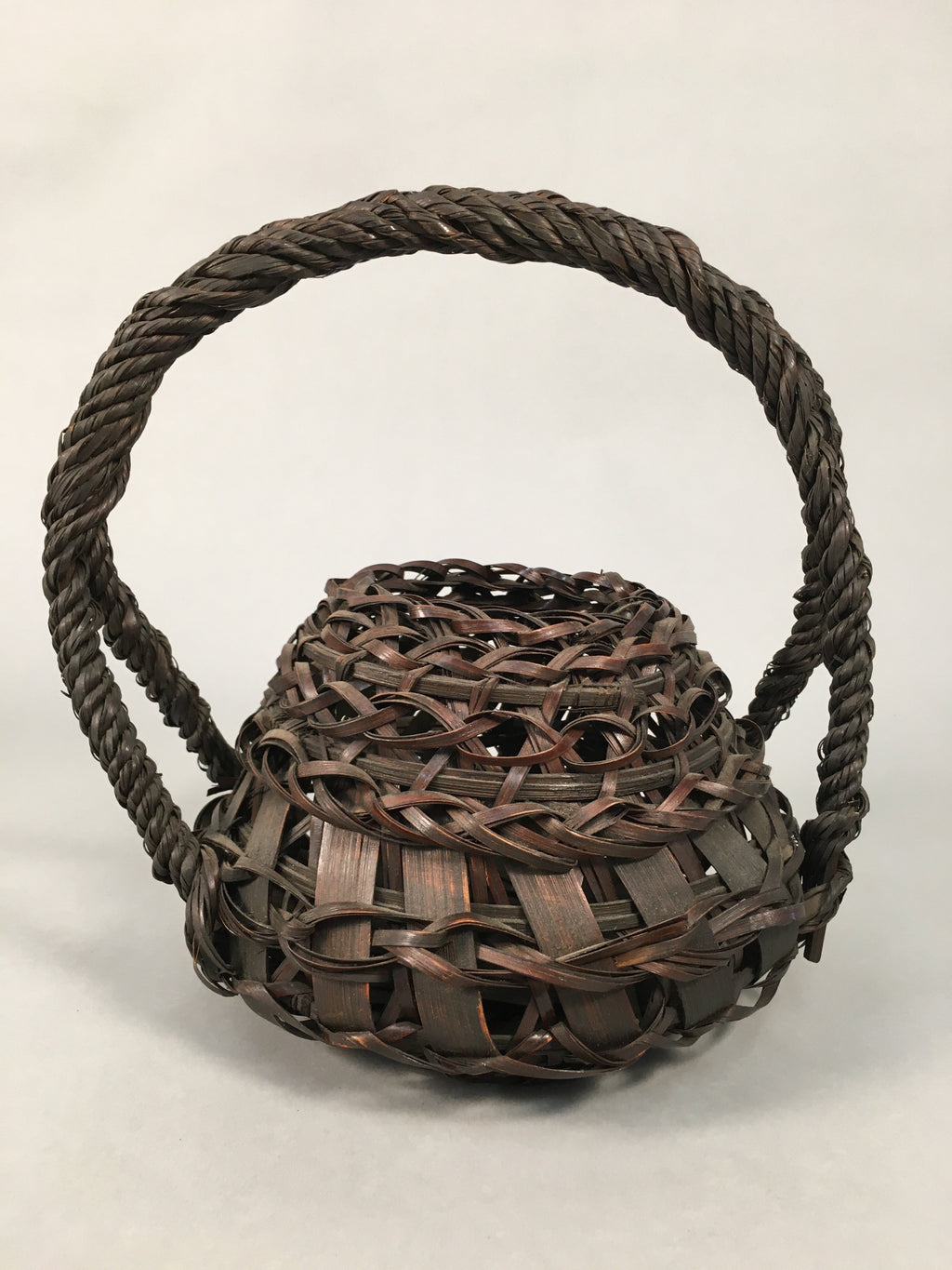 Antique Japanese Bamboo Basket Flower Vase Ikebana Arrangement Kado B150