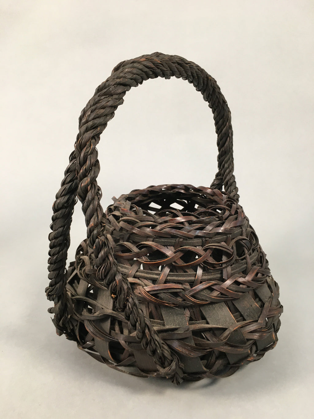 Antique Japanese Bamboo Basket Flower Vase Ikebana Arrangement Kado B150