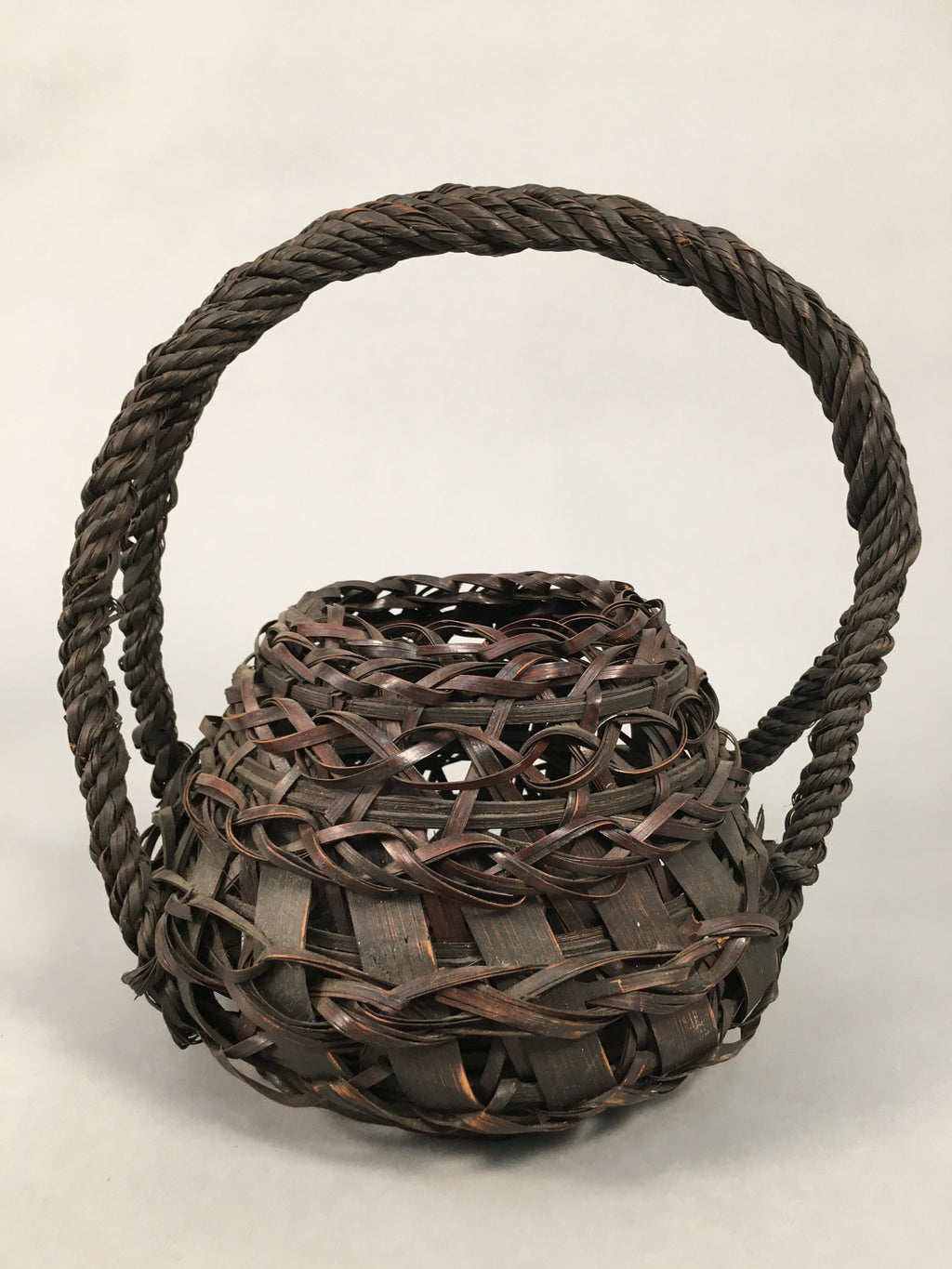 Antique Japanese Bamboo Basket Flower Vase Ikebana Arrangement Kado B150