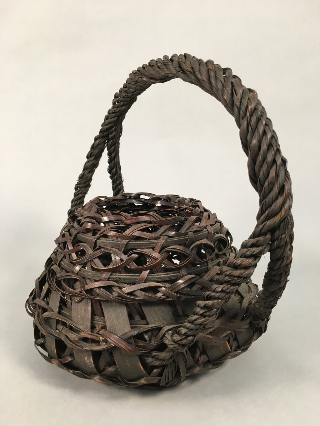 Antique Japanese Bamboo Basket Flower Vase Ikebana Arrangement Kado B150
