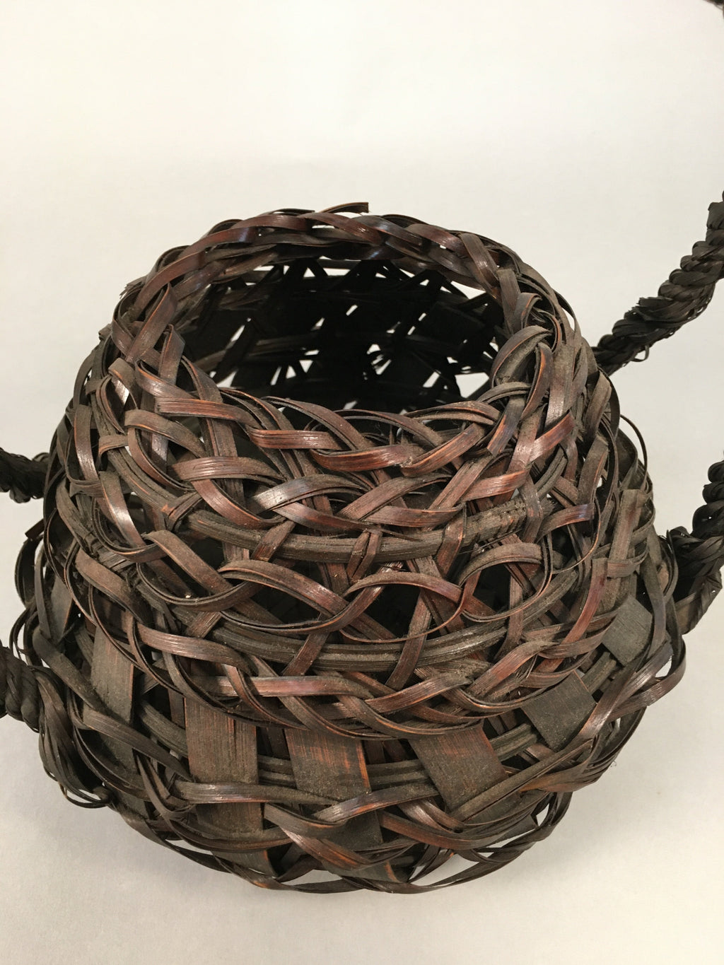 Antique Japanese Bamboo Basket Flower Vase Ikebana Arrangement Kado B150
