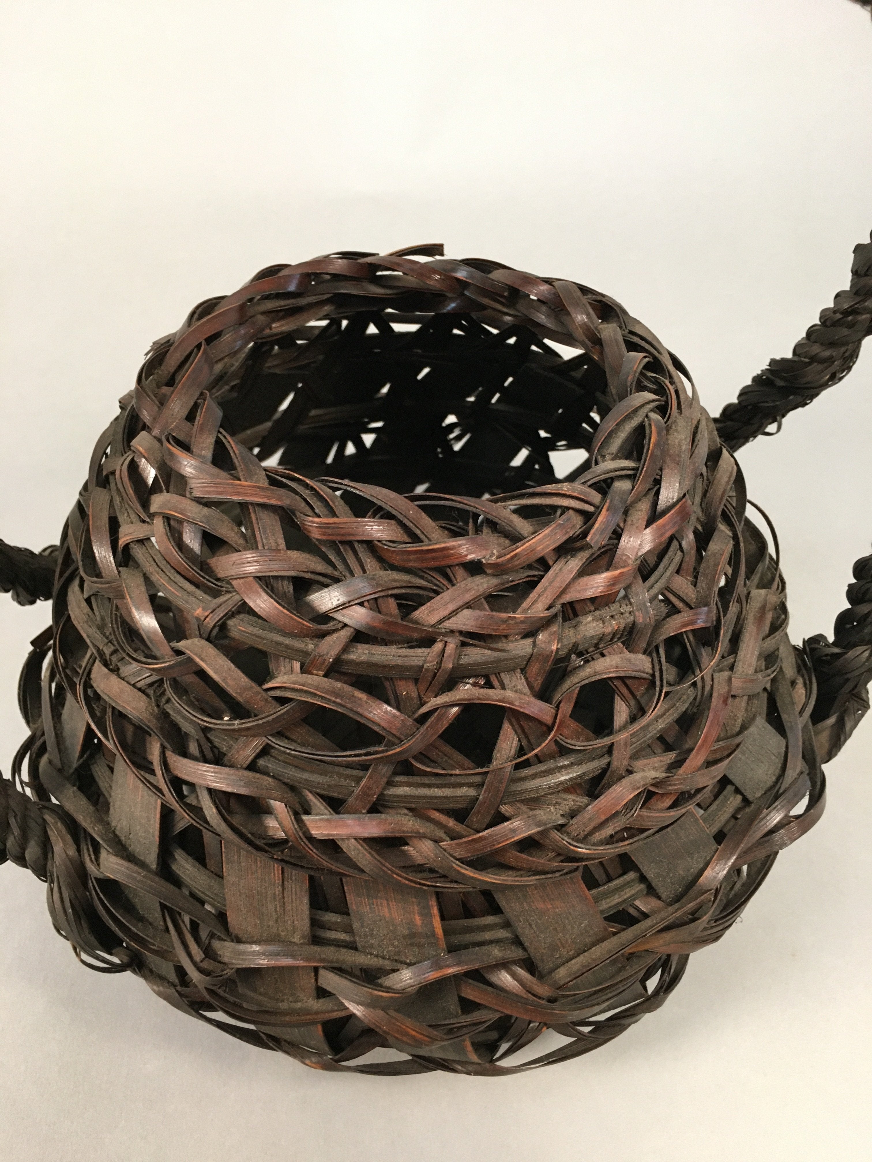 Antique Japanese Bamboo Basket Flower Vase Ikebana Arrangement Kado B150
