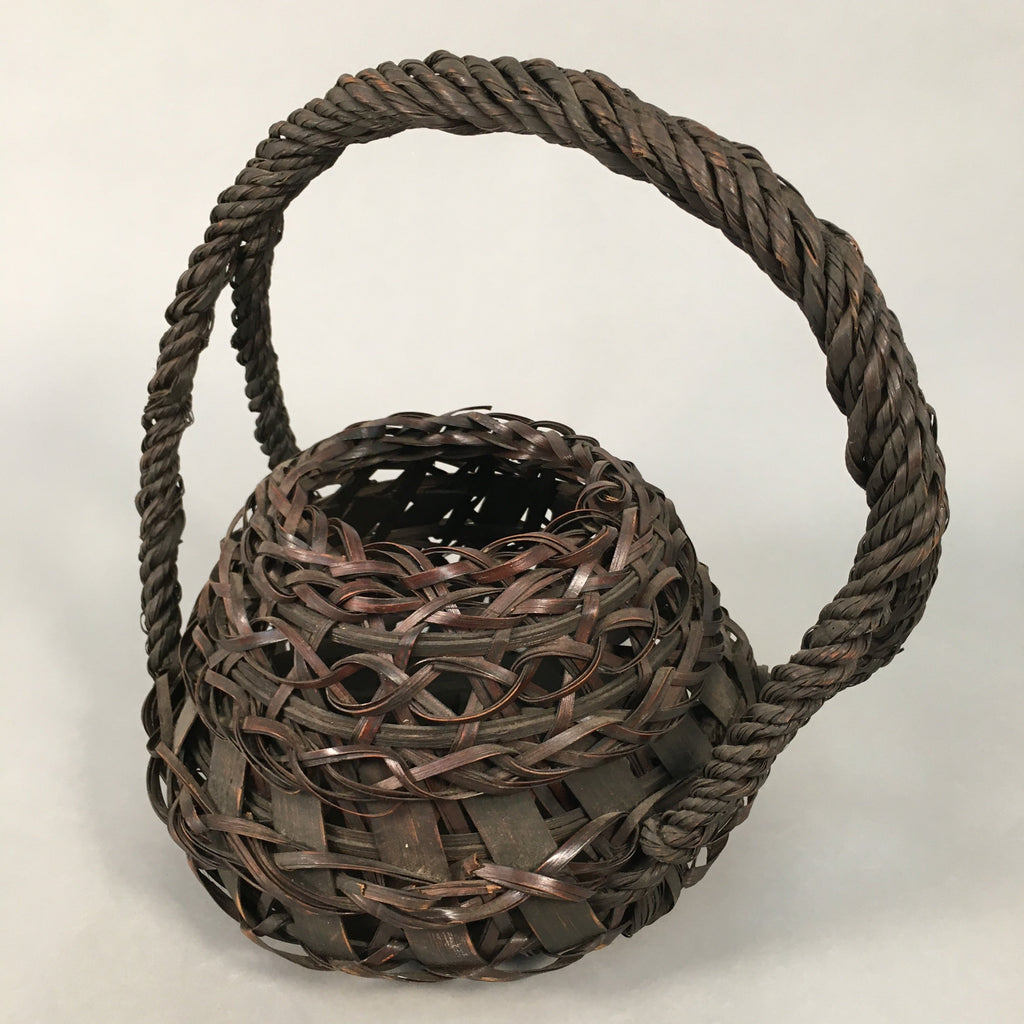 Antique Japanese Bamboo Basket Flower Vase Ikebana Arrangement Kado B150