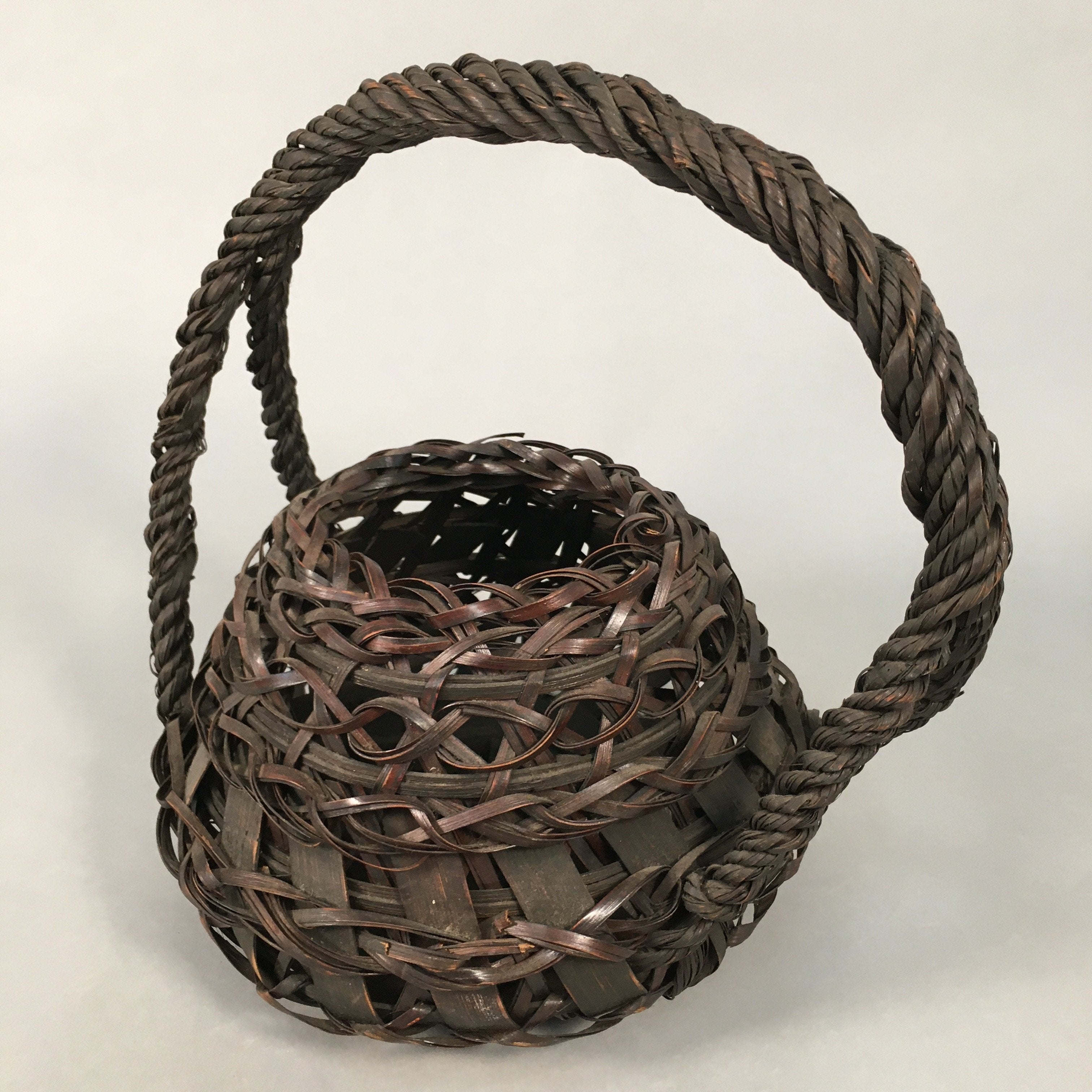 Antique Japanese Bamboo Basket Flower Vase Ikebana Arrangement Kado B150