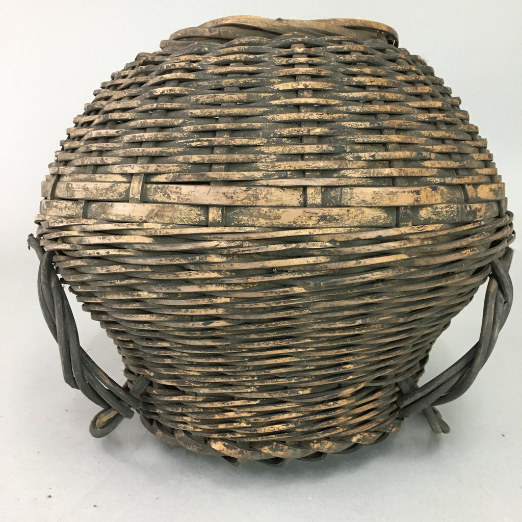 Antique Japanese Bamboo Basket Flower Vase Ikebana Arrangement Kado FV803